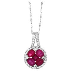 LB Exclusive 14K White Gold 0.25ct Diamond and Ruby Pendant Necklace