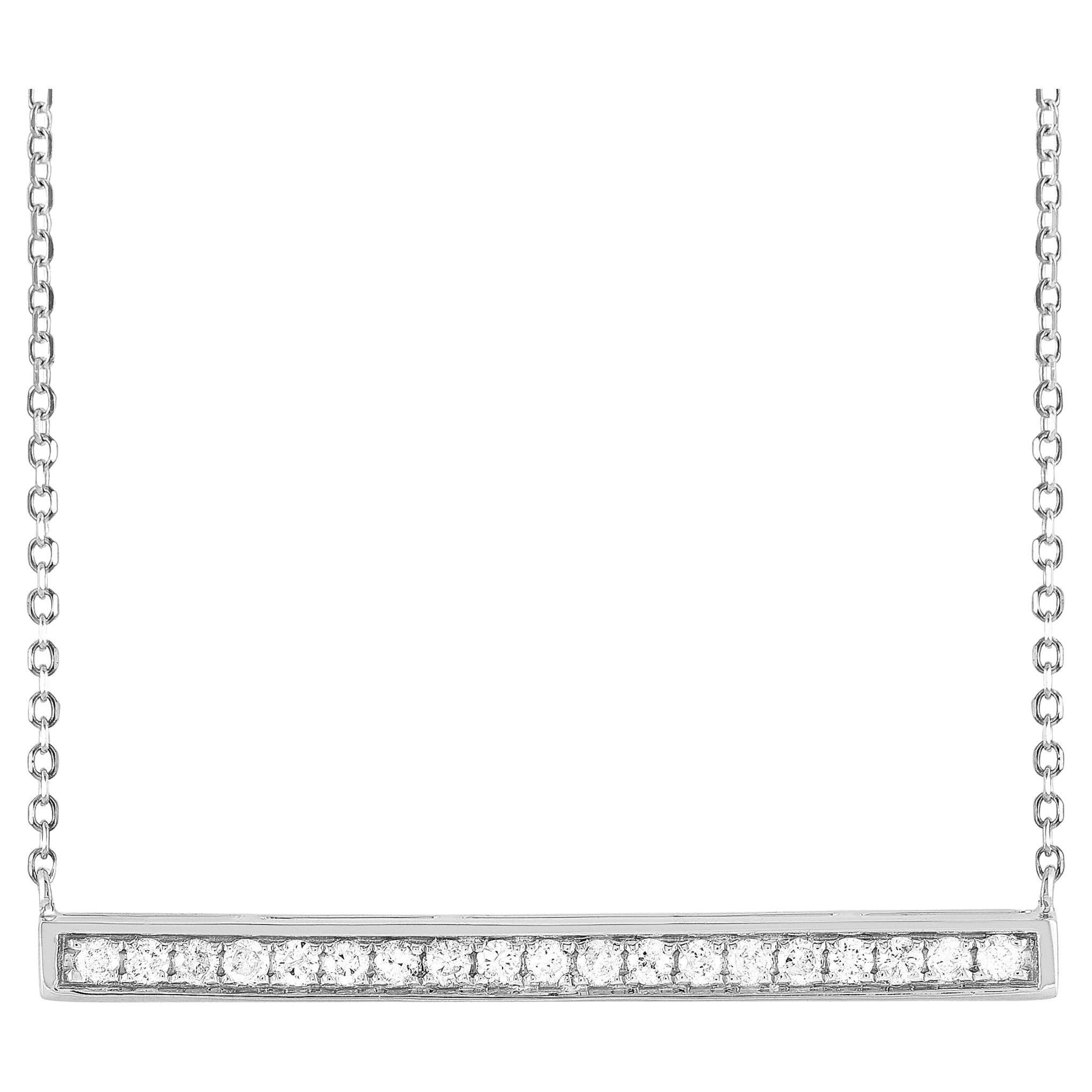 Lb Exclusive 14k White Gold 0.25 Carat Diamond Bar Necklace For Sale