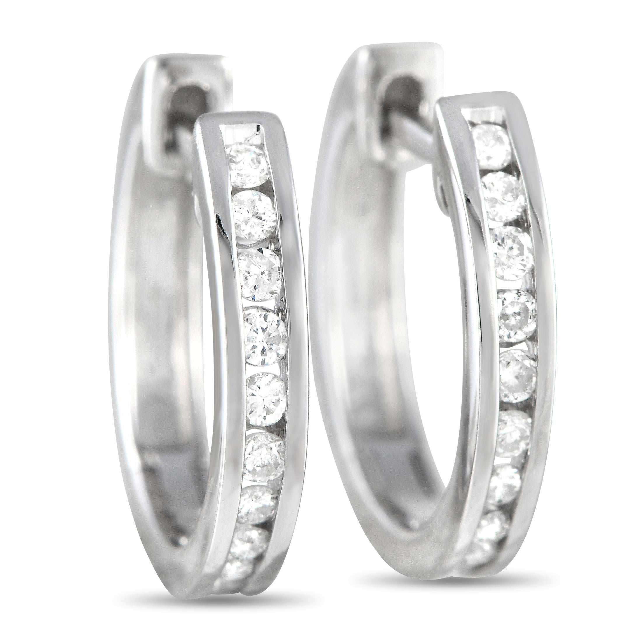 Round Cut Lb Exclusive 14k White Gold 0.25 Carat Diamond Channel-Set Hoop Earrings For Sale