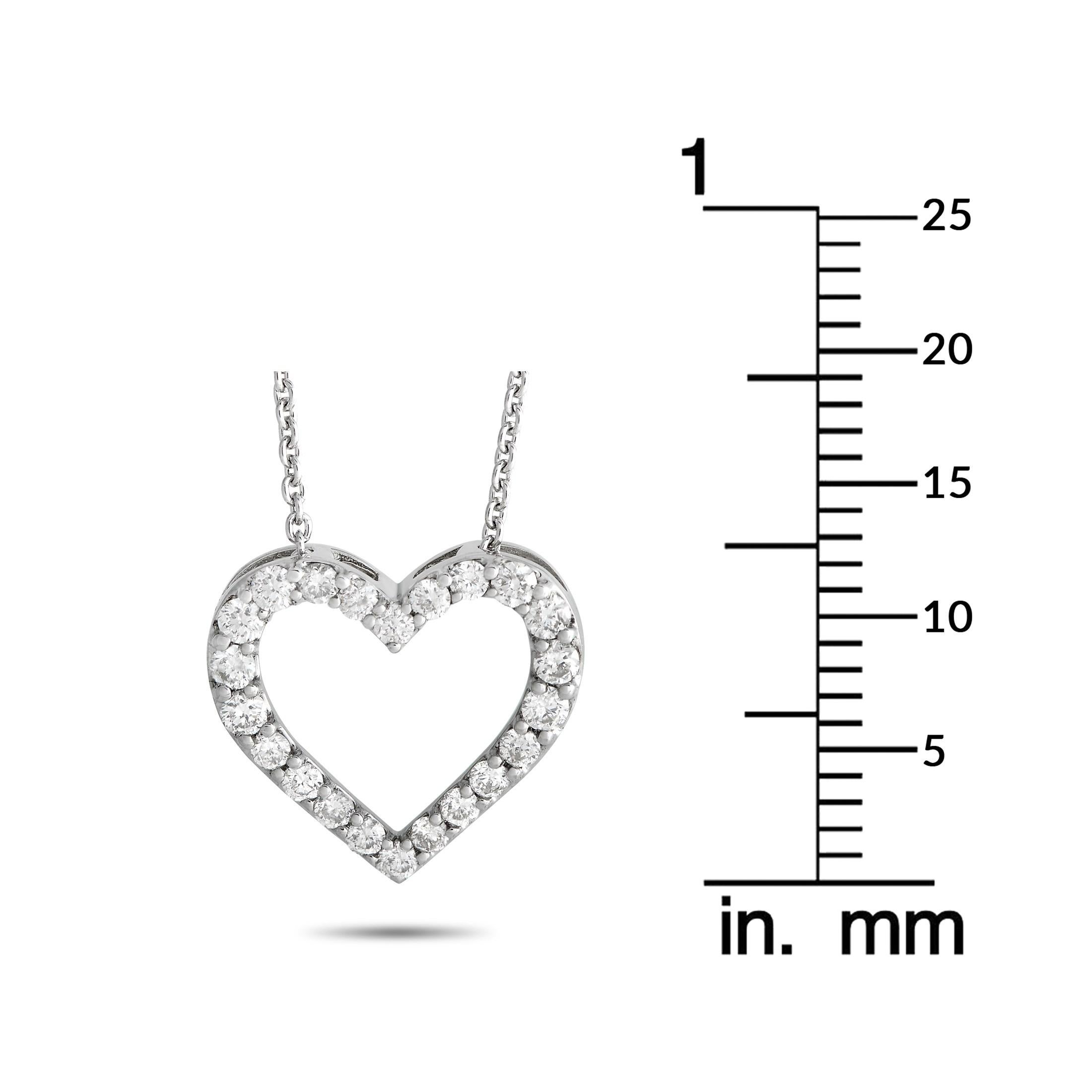 Taille ronde LB Exclusive Collier cœur en or blanc 14 carats et diamants 0,25 carat en vente