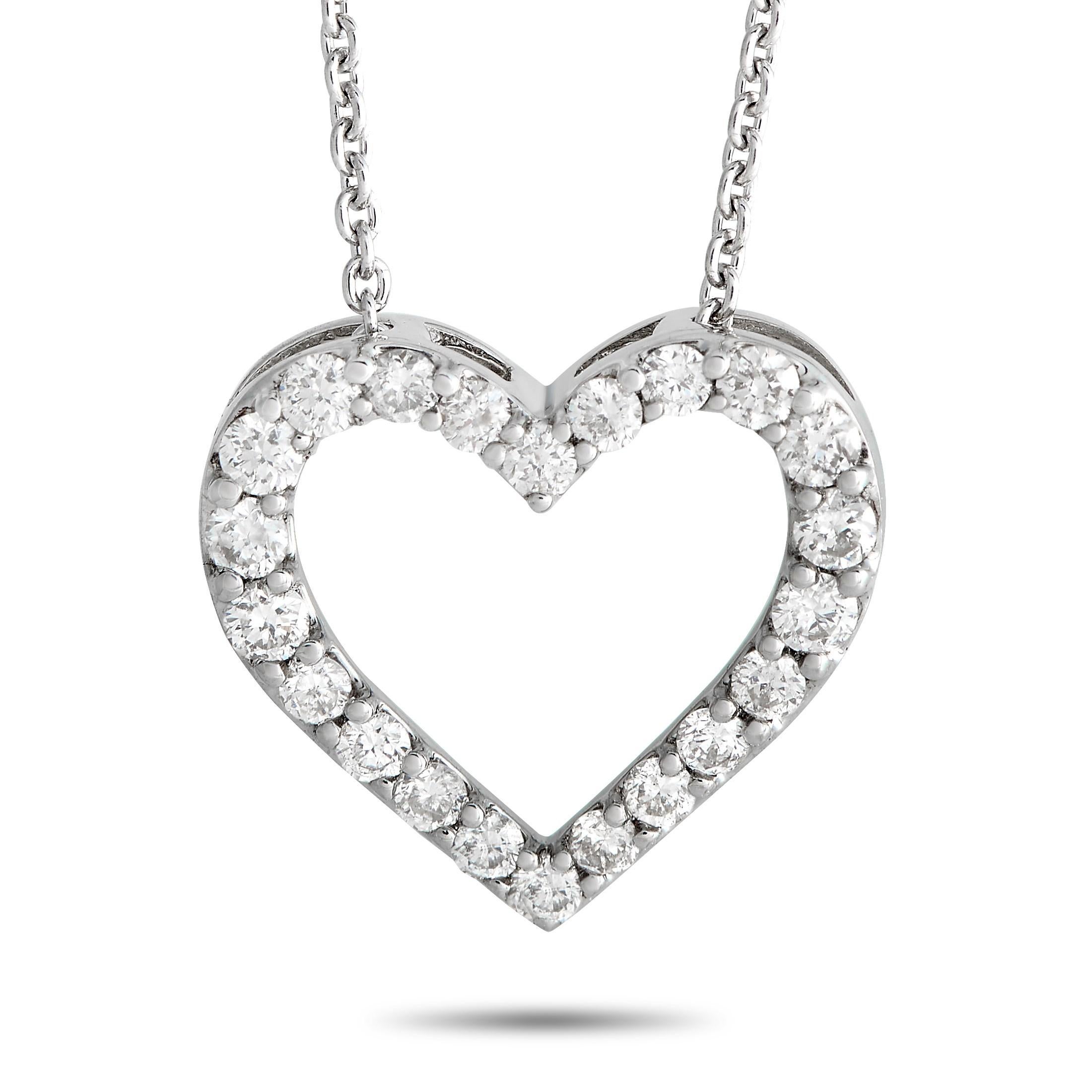 LB Exclusive 14K White Gold 0.25ct Diamond Heart Necklace In New Condition In Southampton, PA