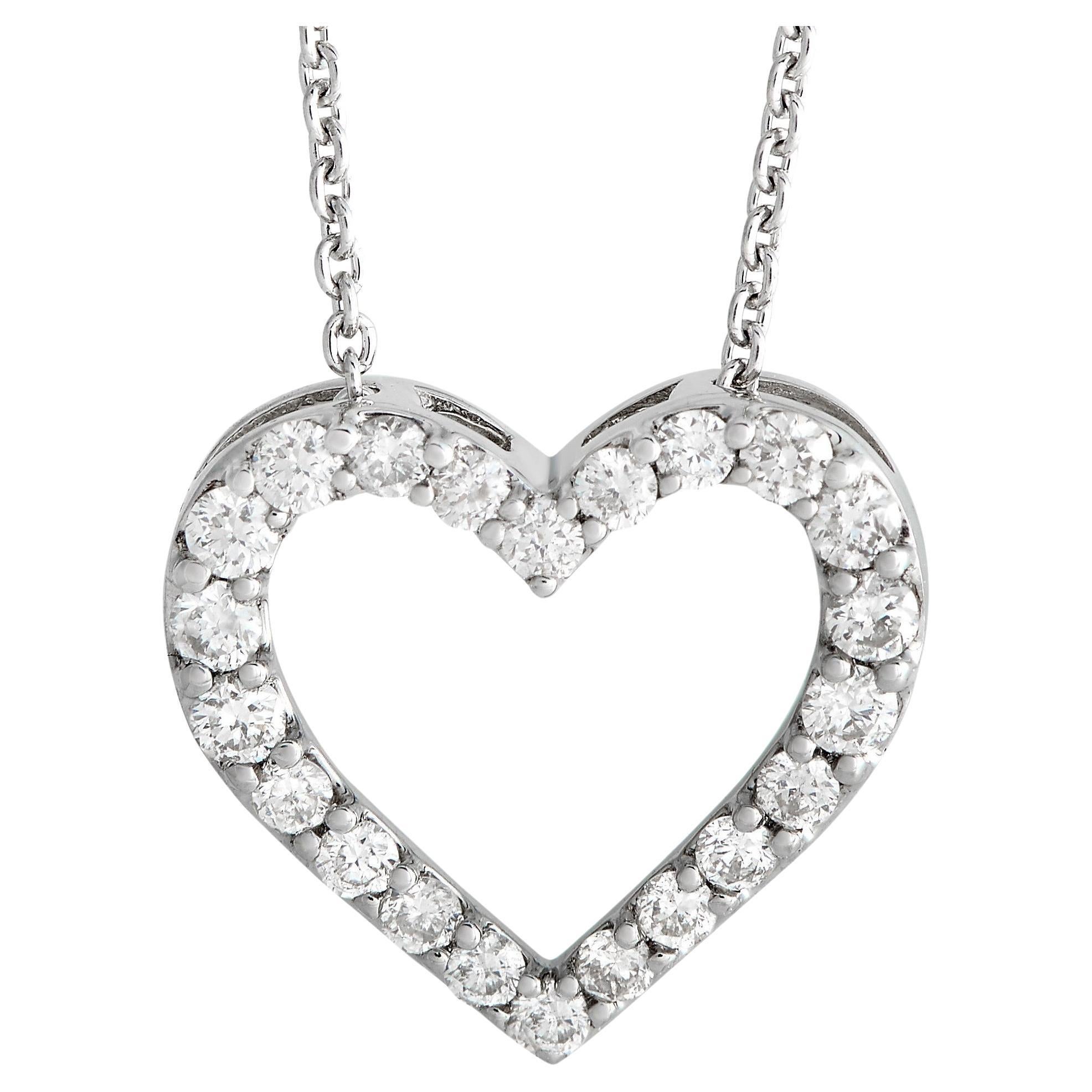 LB Exclusive 14K White Gold 0.25ct Diamond Heart Necklace For Sale