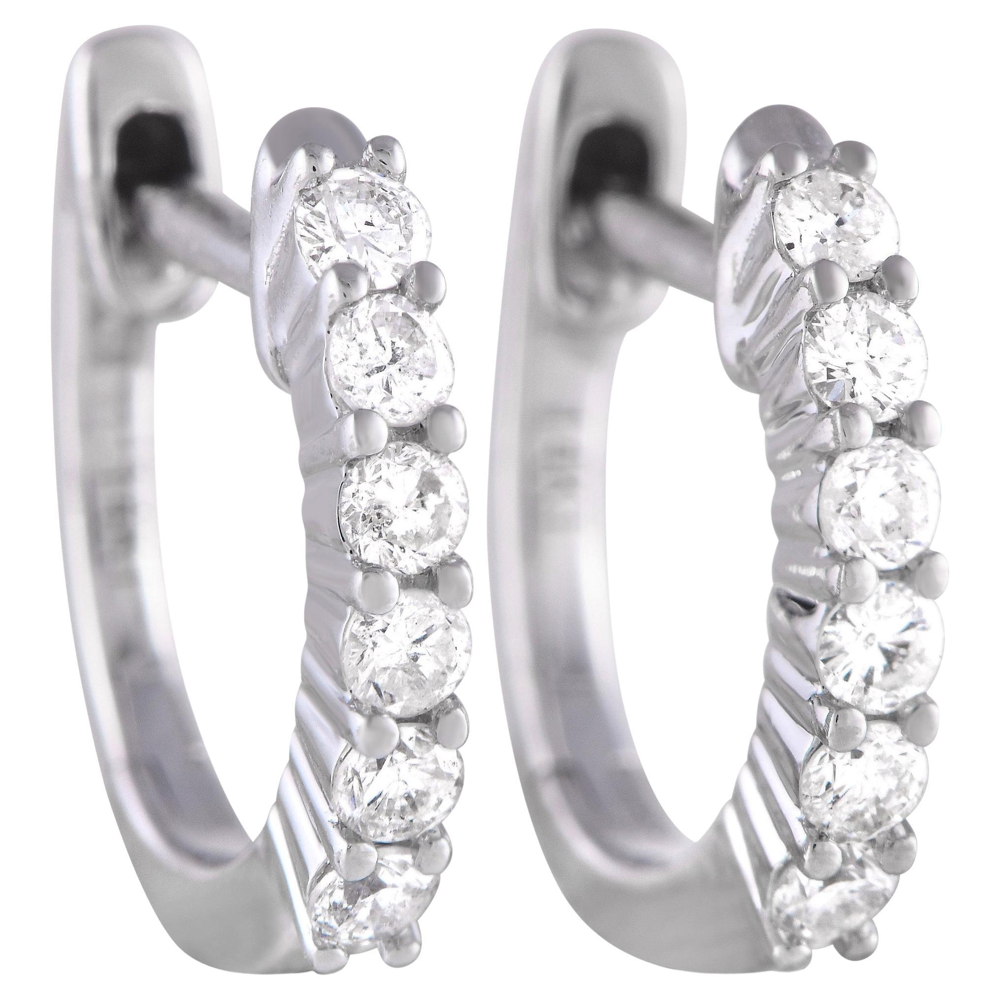 Lb Exclusive 14k White Gold 0.25 Carat Diamond Hoop Earrings For Sale