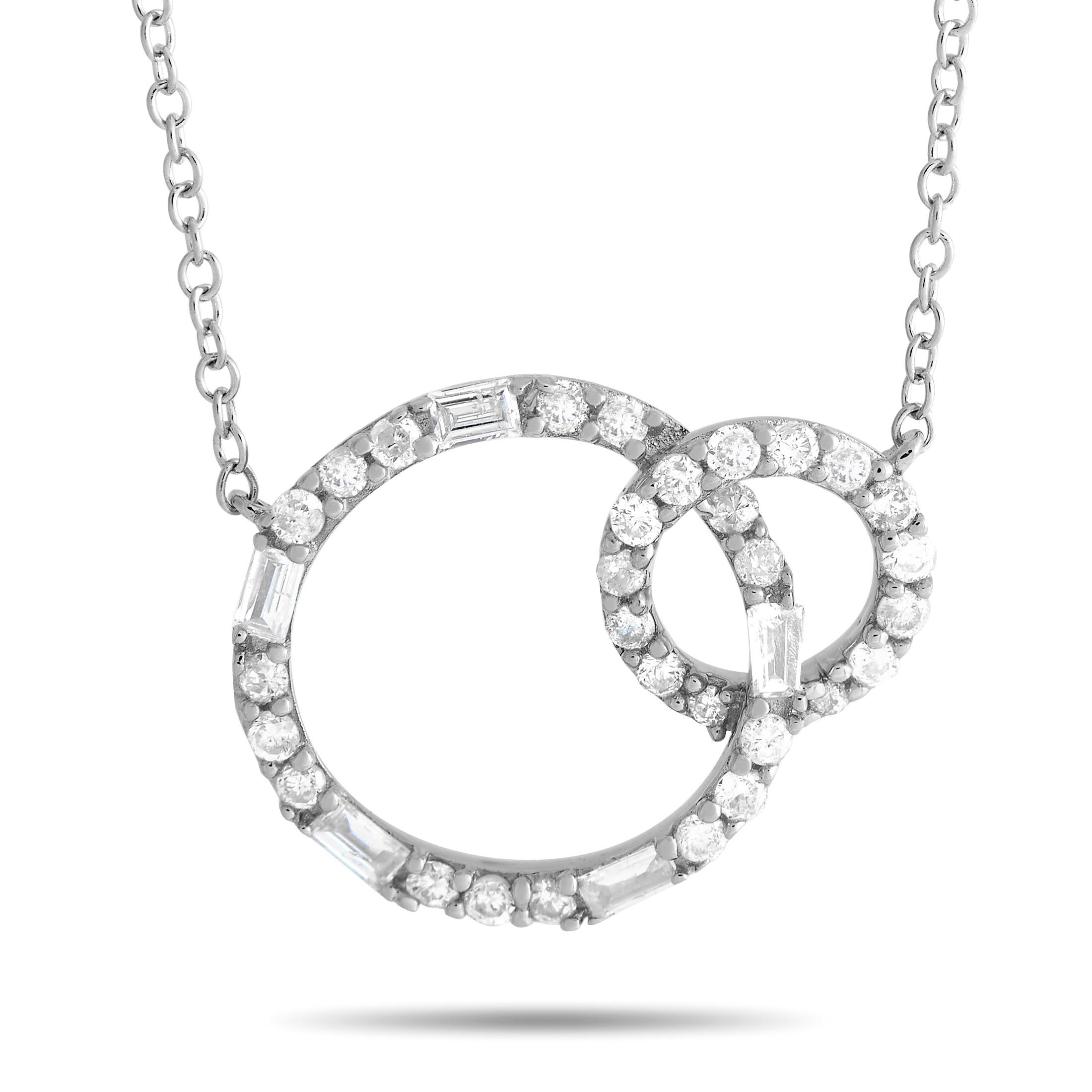 LB Exclusive 14K White Gold 0.25ct Diamond Interlocking Circle Necklace In New Condition In Southampton, PA