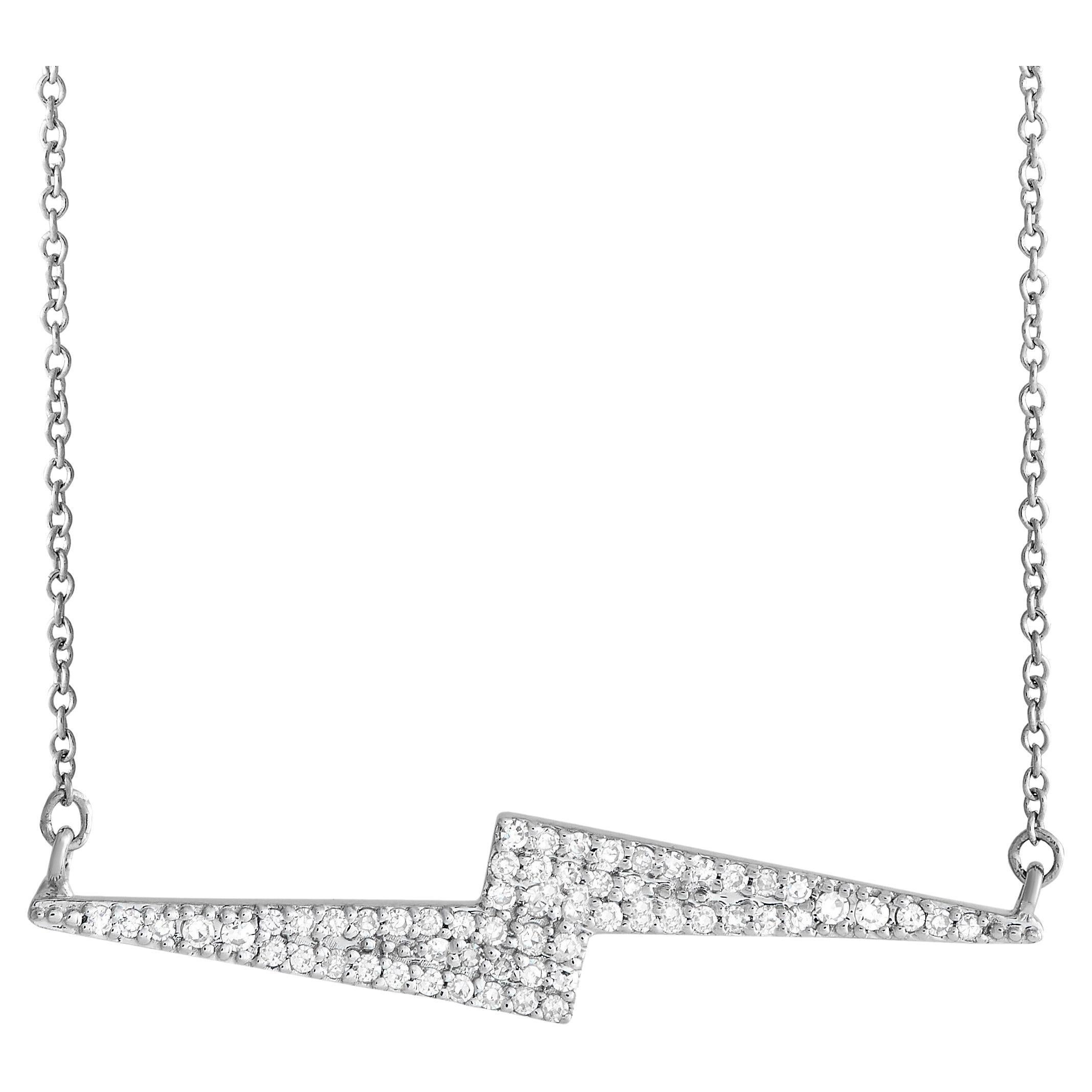 LB Exclusive 14K White Gold 0.25ct Diamond Lightning Bolt Necklace For Sale