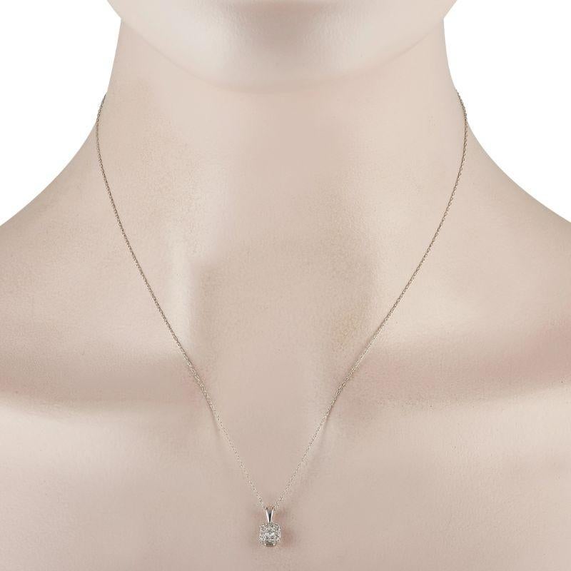This luxurious necklace is poised to put the perfect finishing touch on any outfit. Crafted from 14K White Gold, the pendant – which measures 0.5” long and 0.25” wide – comes to life thanks to sparkling diamonds that possess a total weight of 0.25