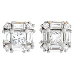 LB Exclusive 14k White Gold 0.25 Carat Diamond Square Stud Earrings