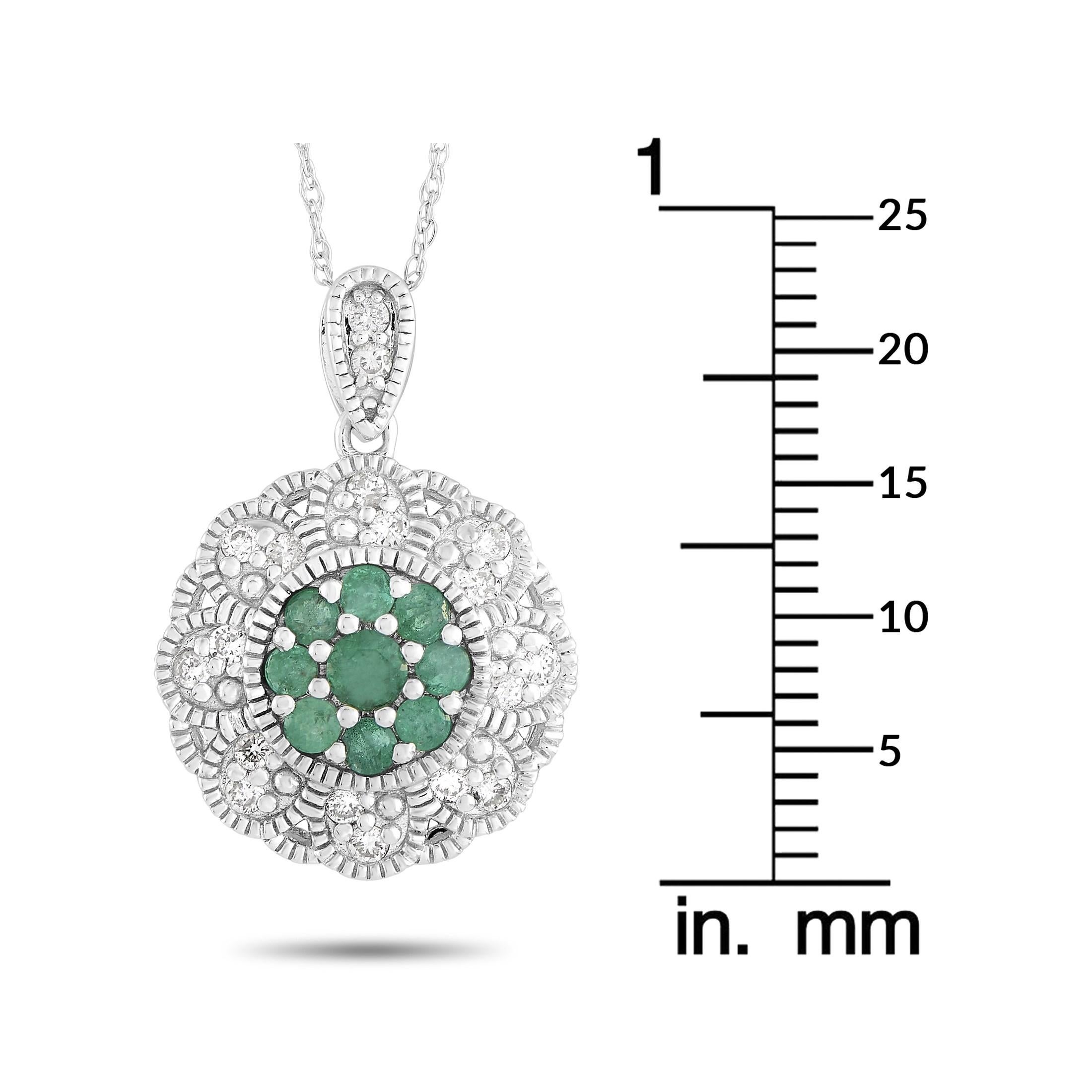 LB Exclusive 14 Karat White Gold 0.27 Carat Diamond and Emerald Necklace In New Condition In Southampton, PA