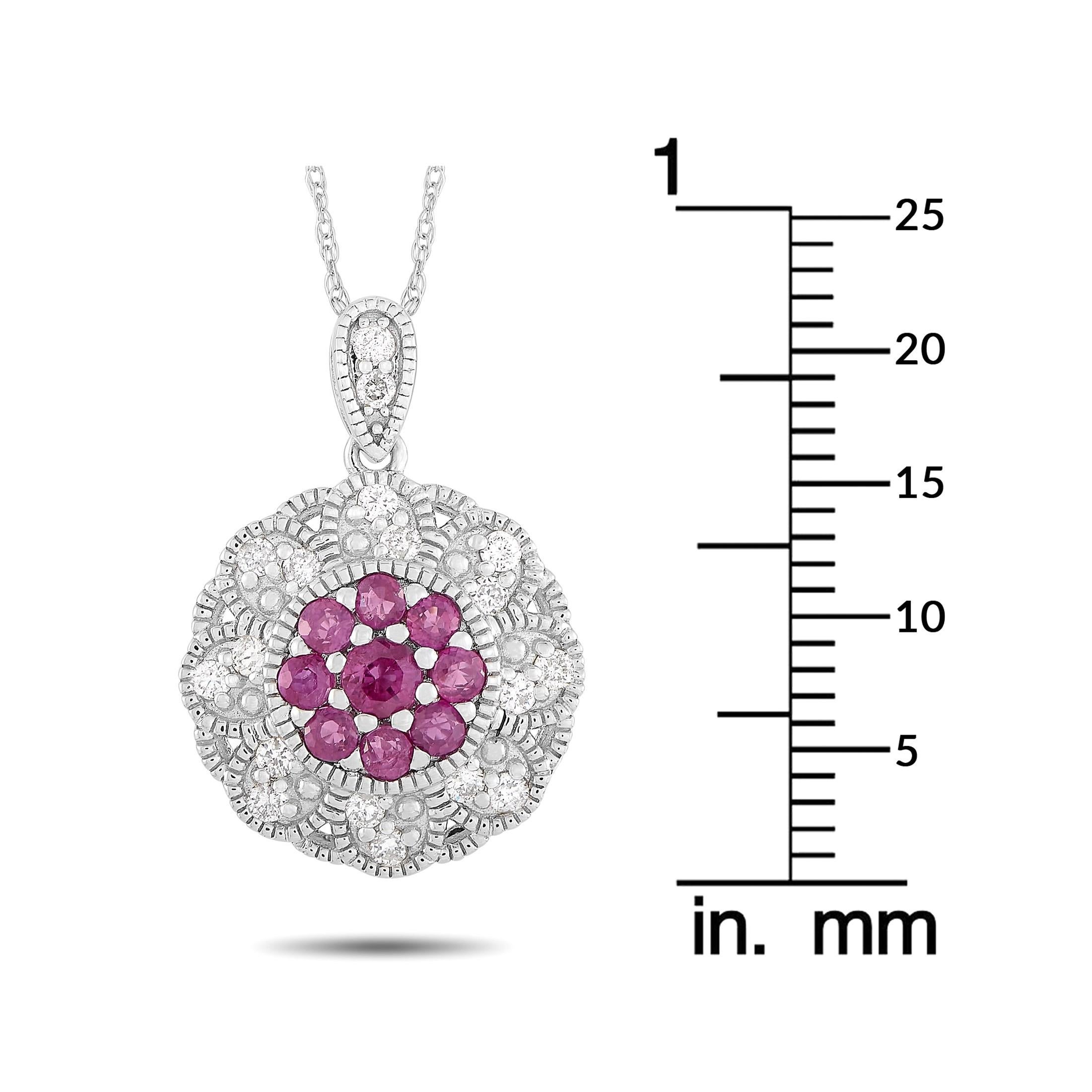 LB Exclusive 14 Karat Gold 0.27 Carat Diamond and Ruby Round Pendant Necklace In New Condition In Southampton, PA