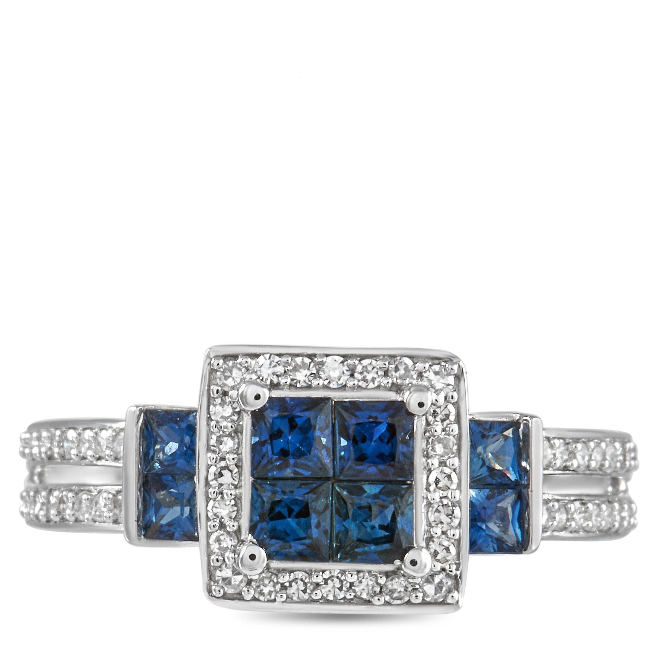LB Exclusive 14K White Gold 0.29 ct Diamond and Sapphire Ring In New Condition In Southampton, PA