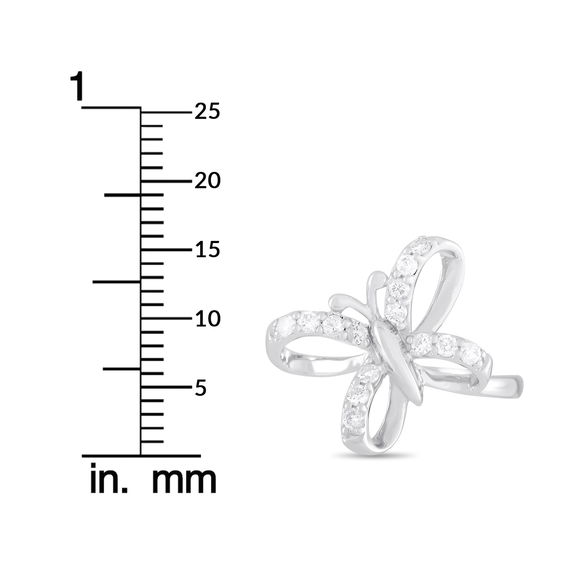 Women's LB Exclusive 14 Karat White Gold 0.30 Carat Diamond Butterfly Ring For Sale