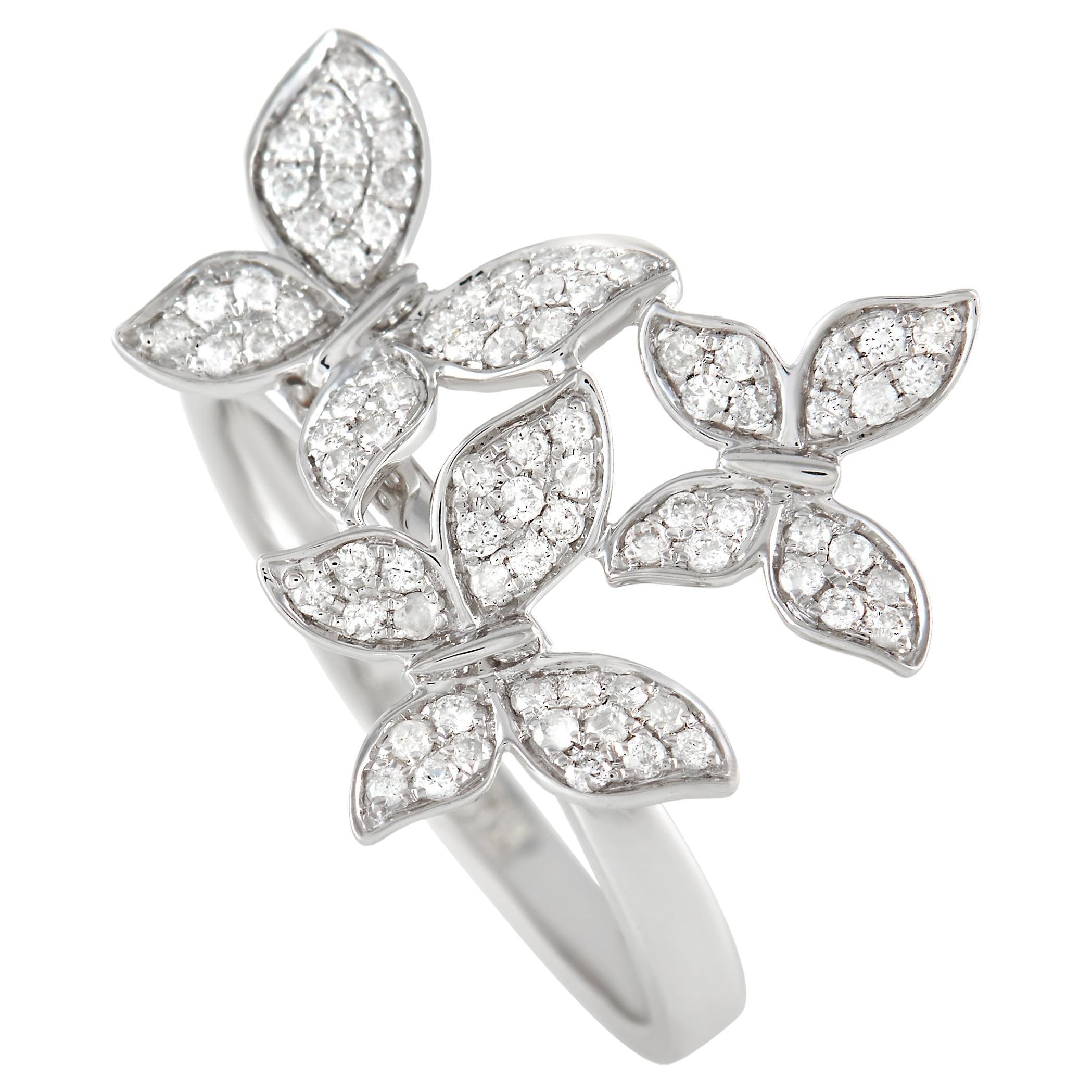 LB Exclusive 14K White Gold 0.30 Ct Diamond Butterfly Ring For Sale