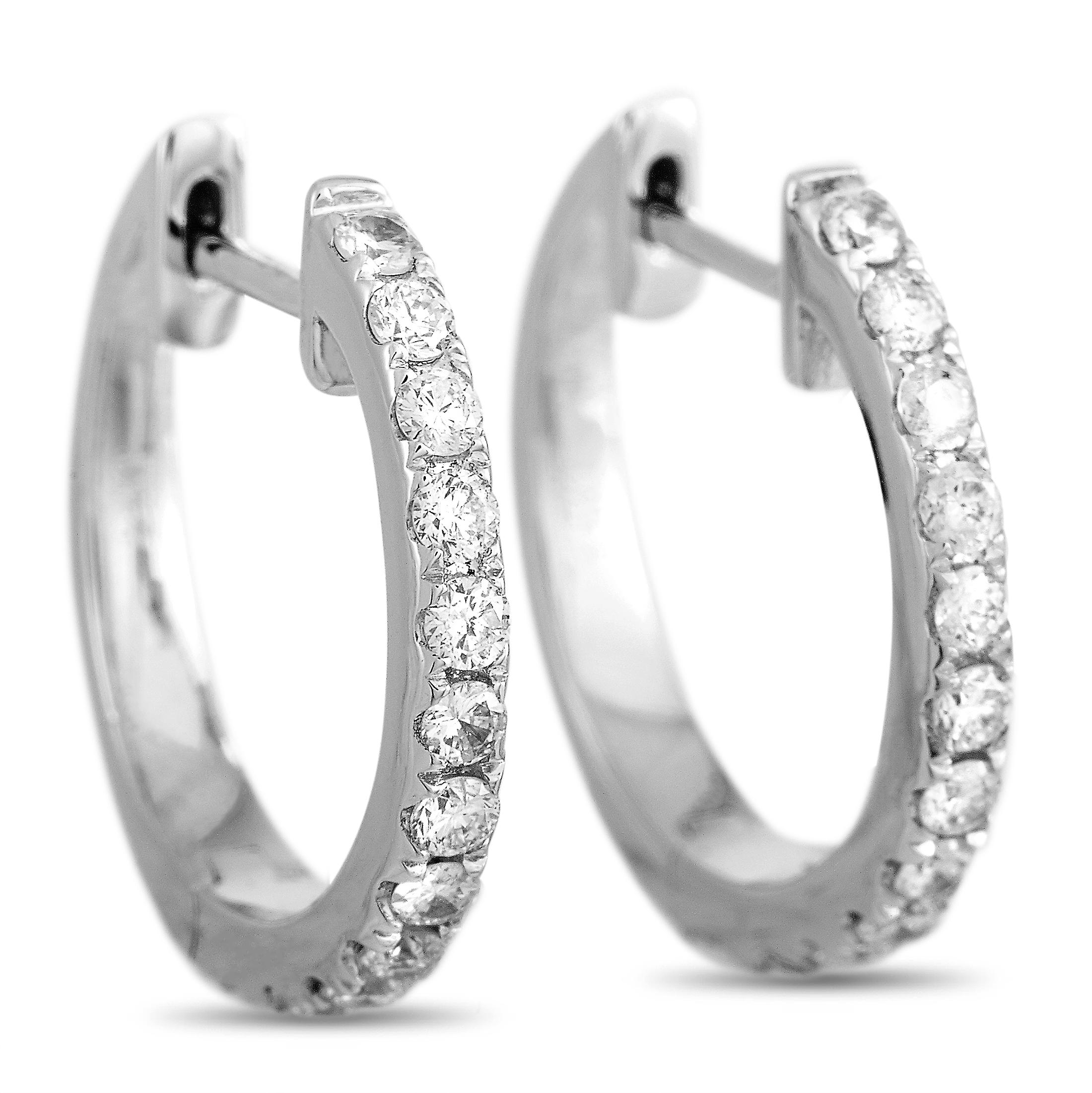 Lb Exclusive 14k White Gold 0.31 Carat Diamond Hoop Huggie Earrings In New Condition For Sale In Southampton, PA