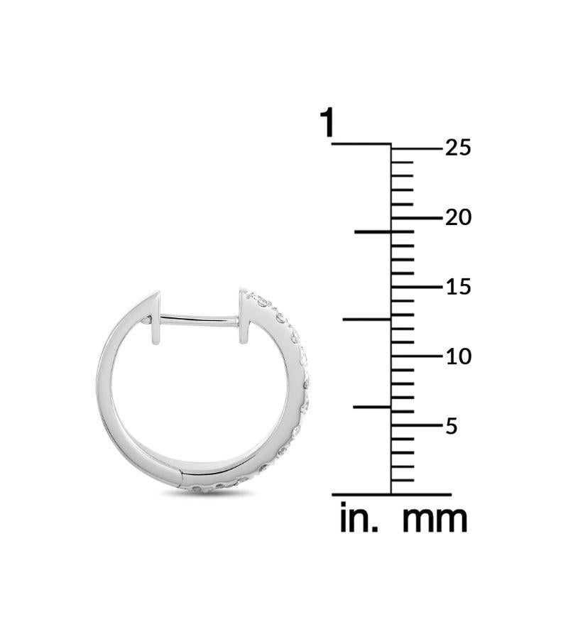 Round Cut Lb Exclusive 14k White Gold 0.31 Carat Diamond Hoop Huggie Earrings For Sale