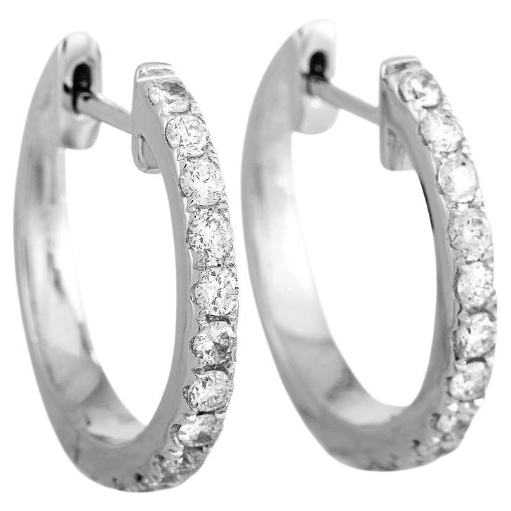 Lb Exclusive 14k White Gold 0.31 Carat Diamond Hoop Huggie Earrings For Sale