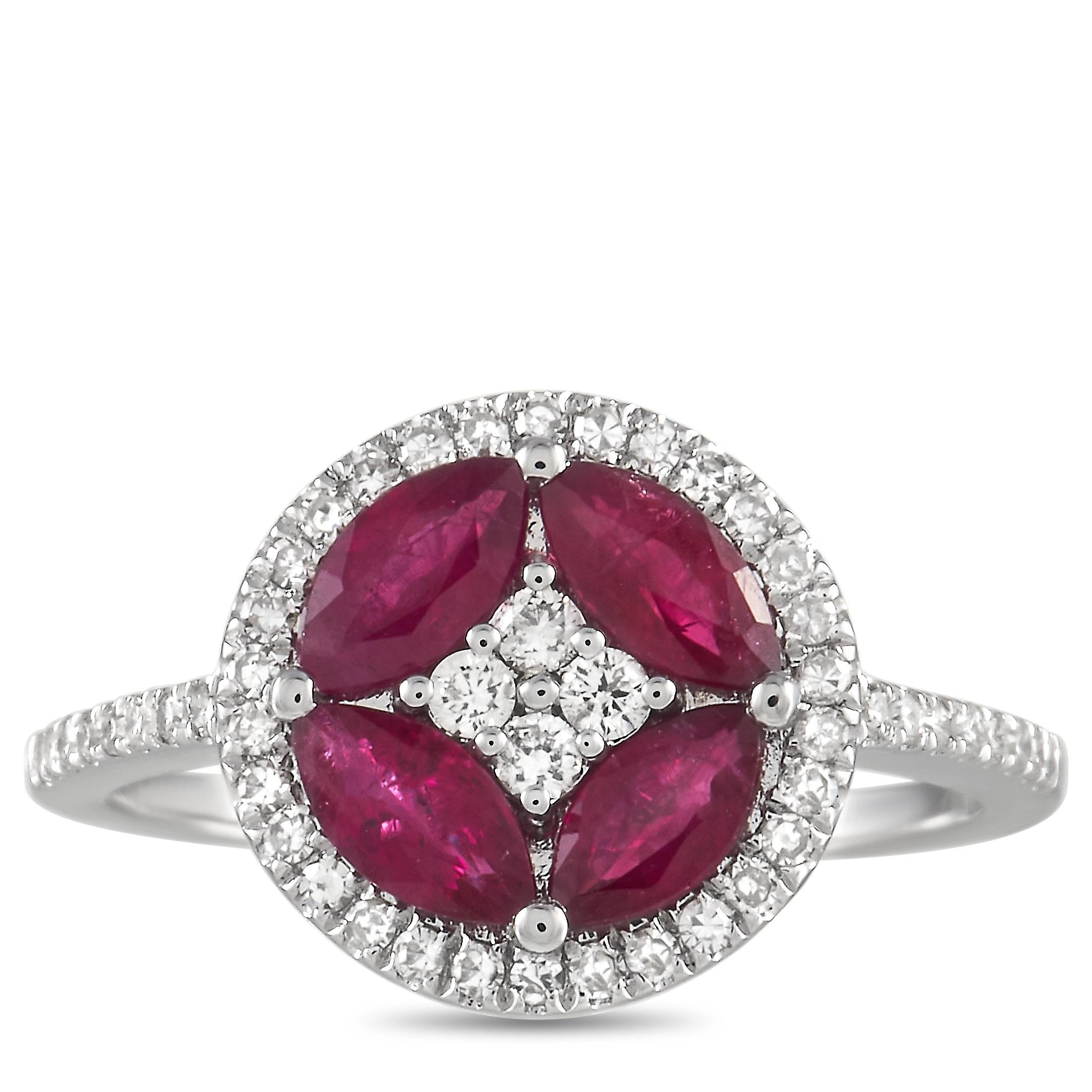 Round Cut LB Exclusive 14K White Gold 0.33 ct Diamond and Ruby Ring