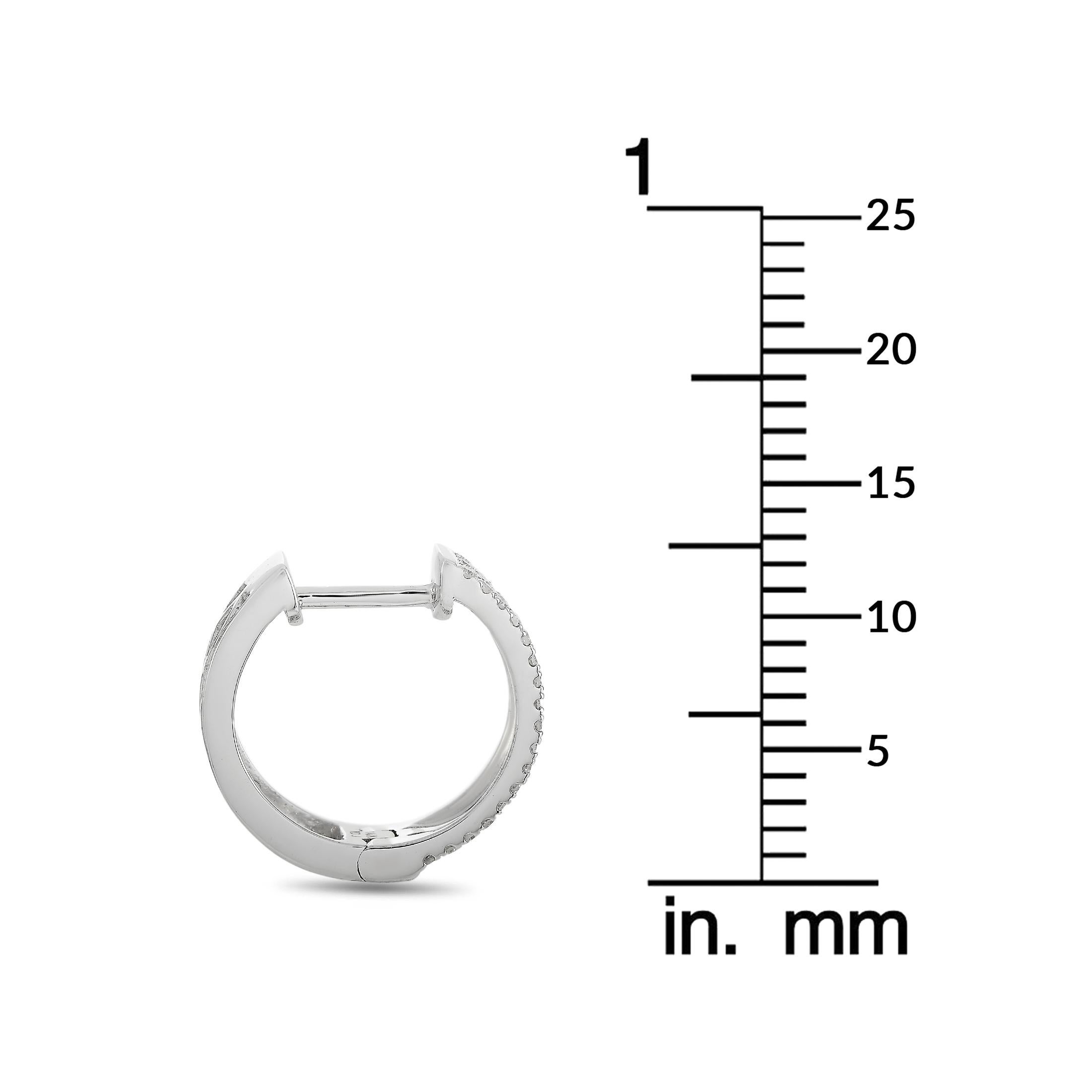 Round Cut LB Exclusive 14 Karat White Gold 0.33 Carat Diamond Hoop Earrings