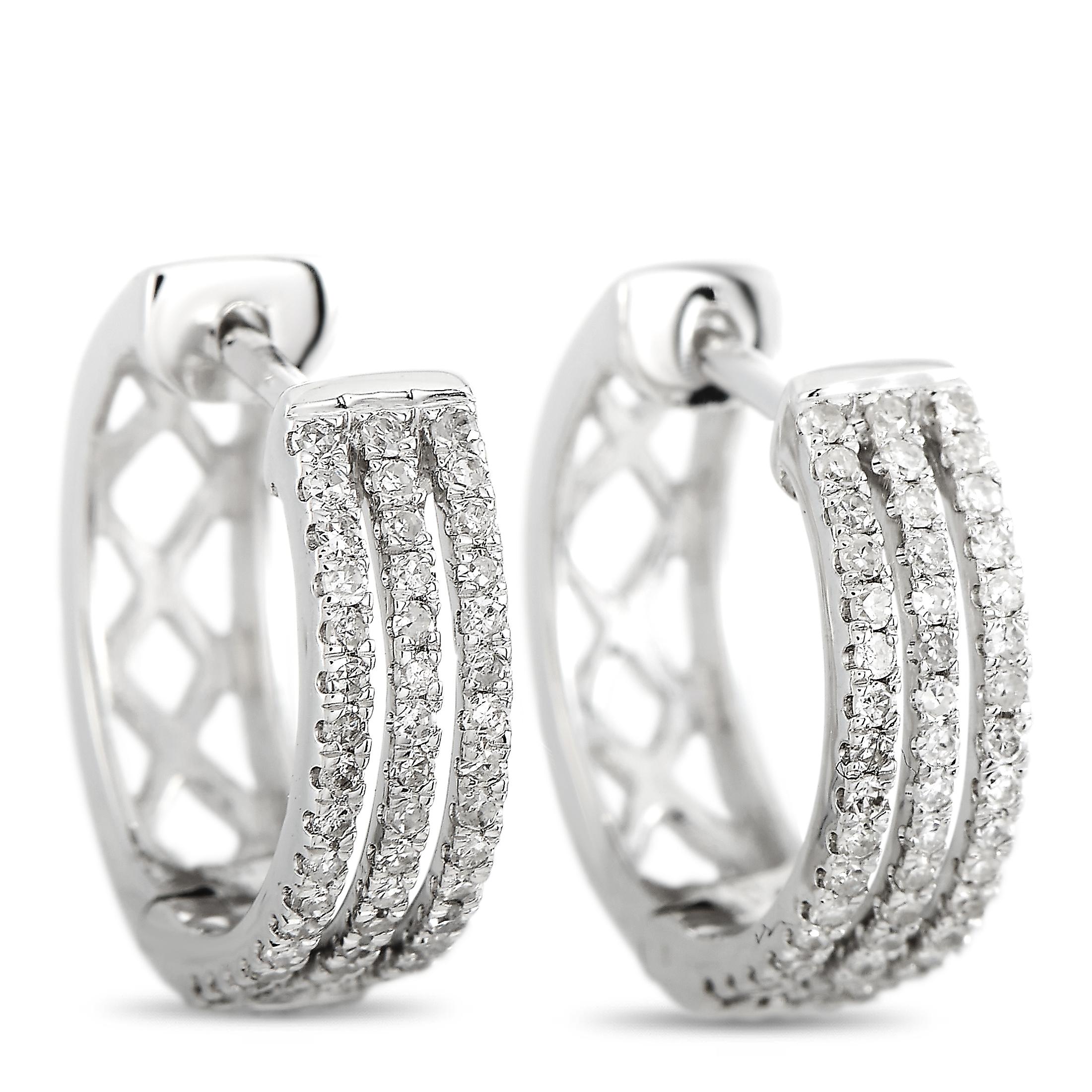 LB Exclusive 14 Karat White Gold 0.33 Carat Diamond Hoop Earrings In New Condition In Southampton, PA