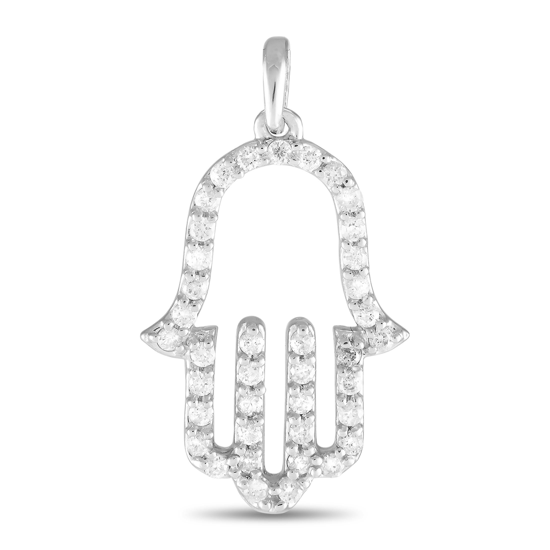 Round Cut LB Exclusive 14K White Gold 0.33ct Diamond Hamsa Pendant PN14754 For Sale