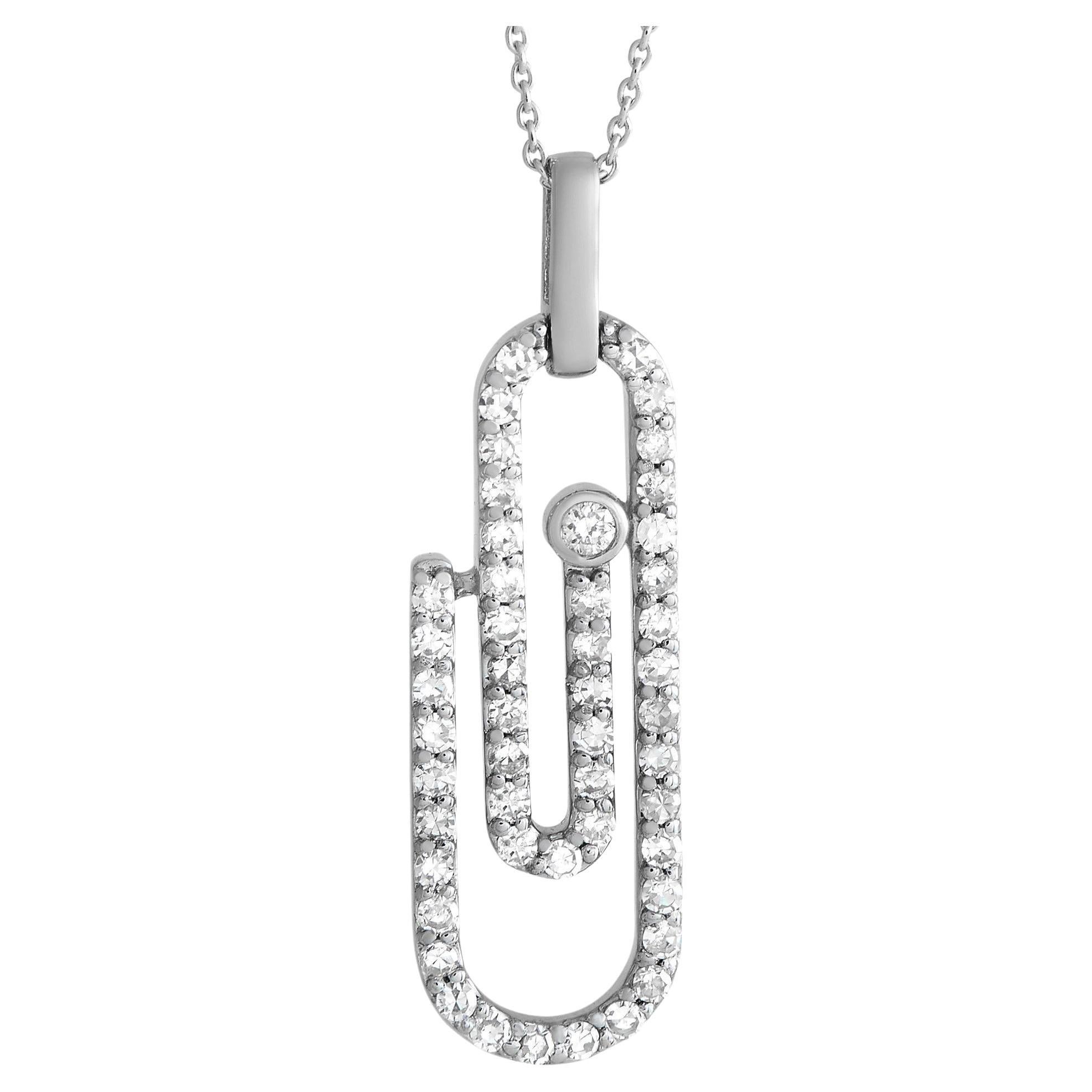 LB Exclusive 14K White Gold 0.33ct Diamond Paperclip Necklace For Sale