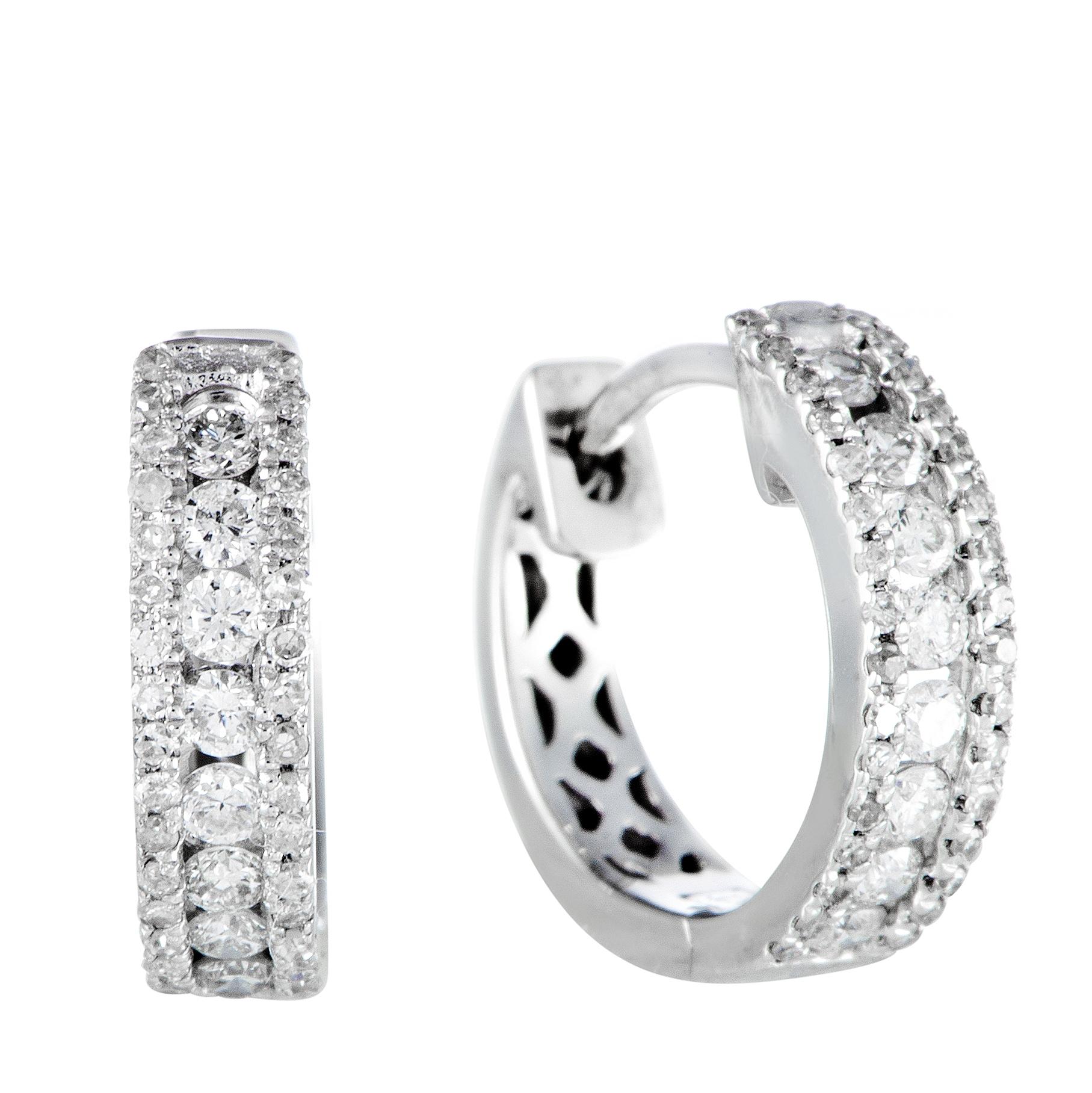 LB Exclusive 14k White Gold 0.35 Carat Diamond Small Hoop Huggies Earrings In New Condition In Southampton, PA