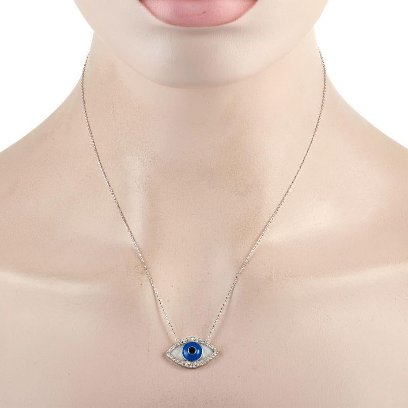 A fashion accessory with meaning, this LB Exclusive 14K White Gold 0.38 ct Diamond Evil Eye Necklace offers not just style but also protection. Said to ward off bad luck and negative energy, the evil eye charm is worn as a protective symbol. It