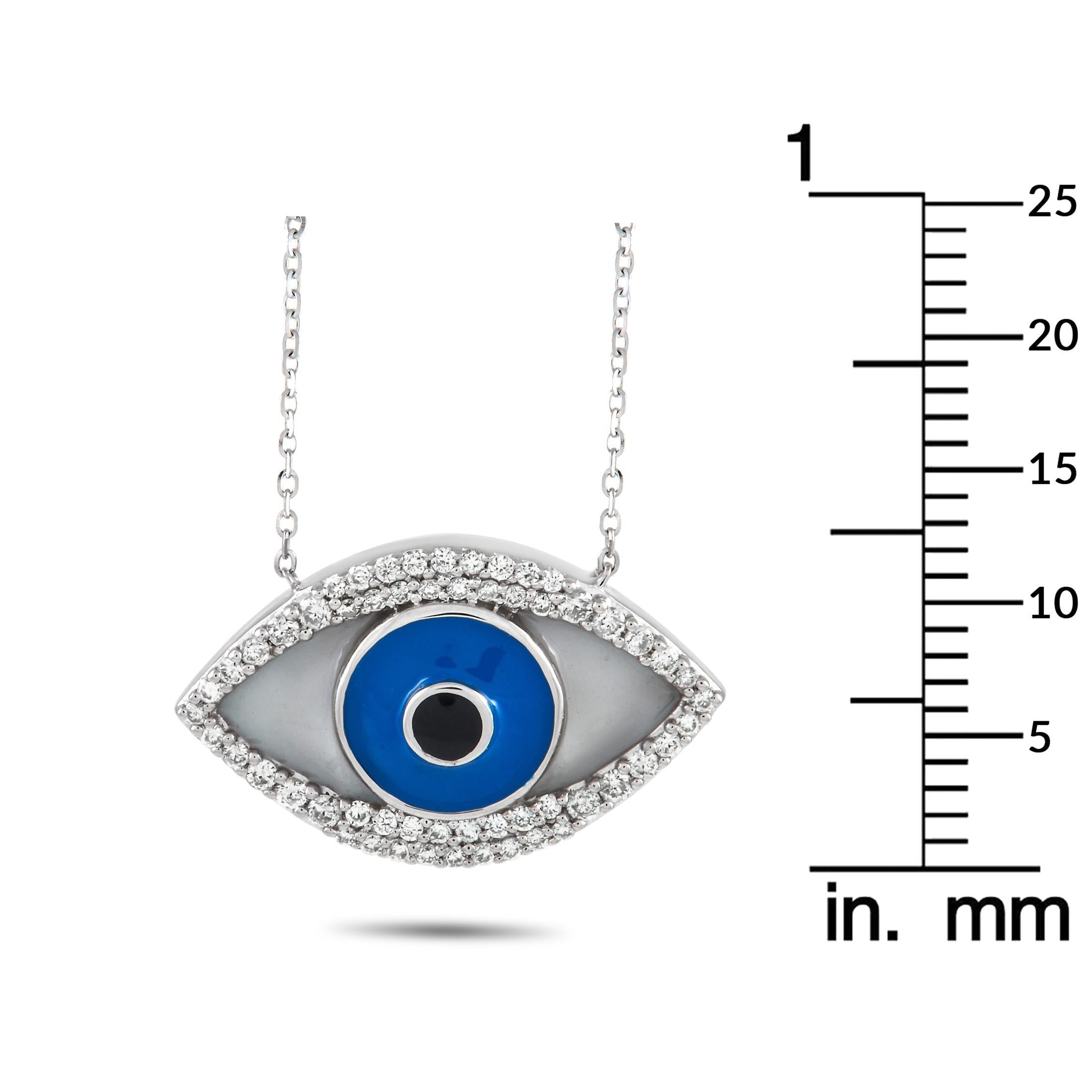 Round Cut LB Exclusive 14K White Gold 0.38 Ct Diamond Evil Eye Necklace