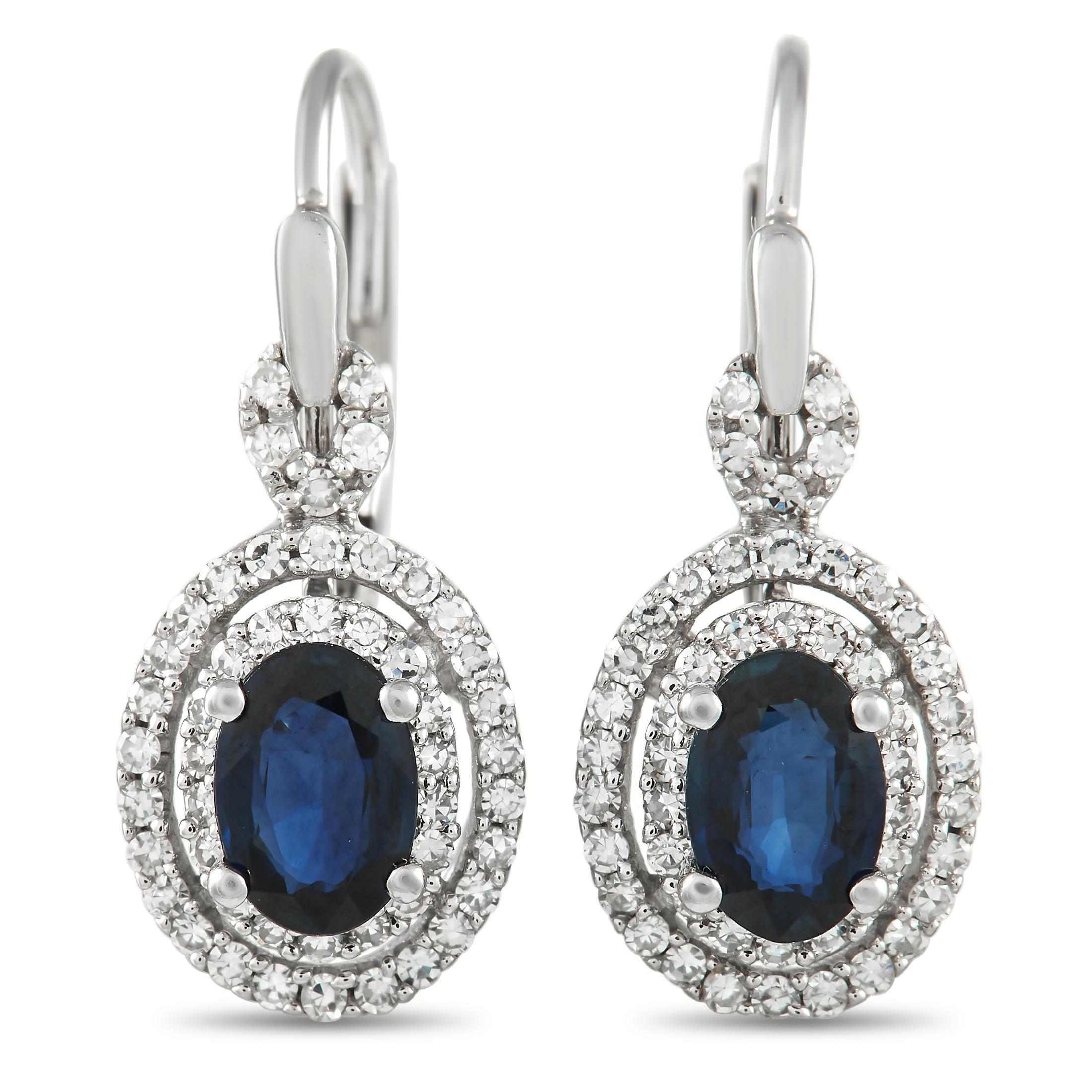 Round Cut LB Exclusive 14K White Gold 0.40 Ct Diamond and Sapphire Earrings