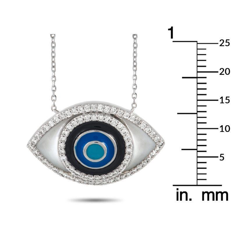 LB Exclusive 14K White Gold 0.40 Ct Diamond Evil Eye Pendant Necklace In New Condition For Sale In Southampton, PA