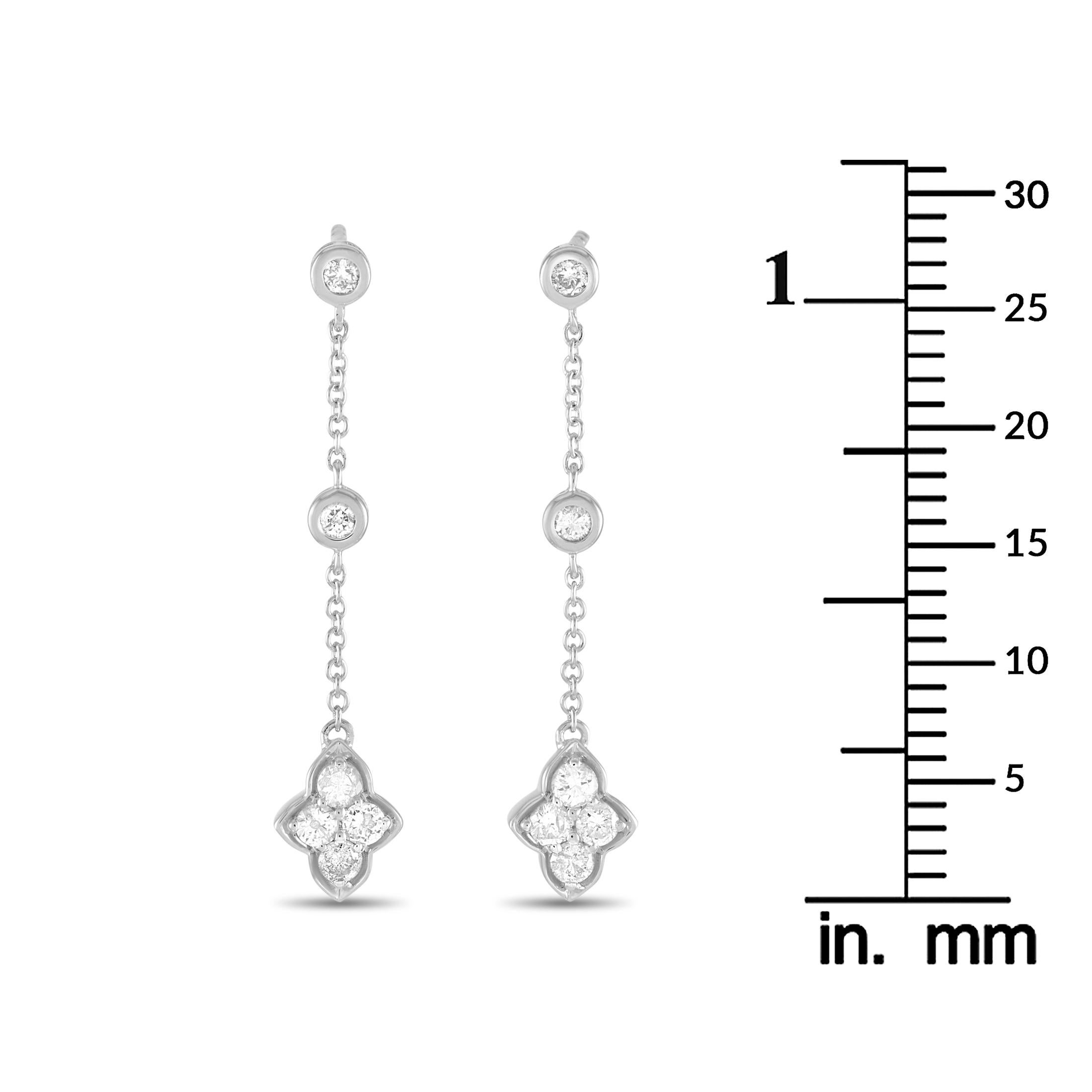 Round Cut Lb Exclusive 14k White Gold 0.40 Carat Diamond Dangle Earrings For Sale