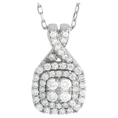 LB Exclusive 14k White Gold 0.40 Carat Diamond Double Halo Necklace