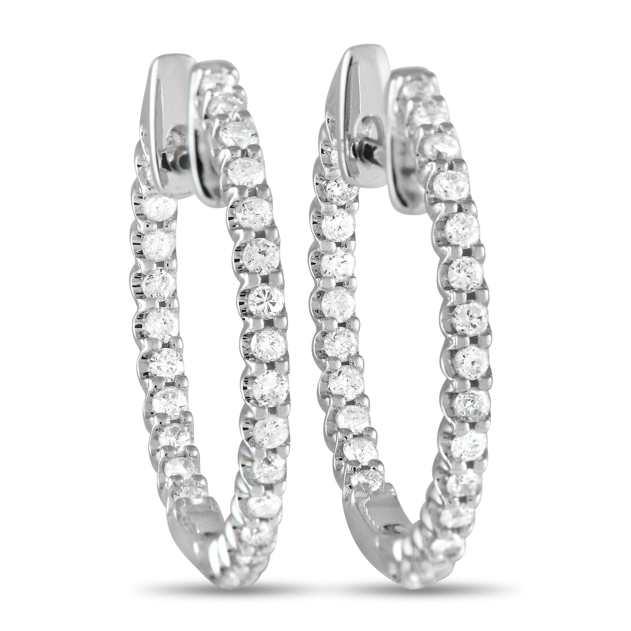 Lb Exclusive 14k White Gold 0.42 Carat Diamond Inside-Out Hoop Earrings In New Condition For Sale In Southampton, PA