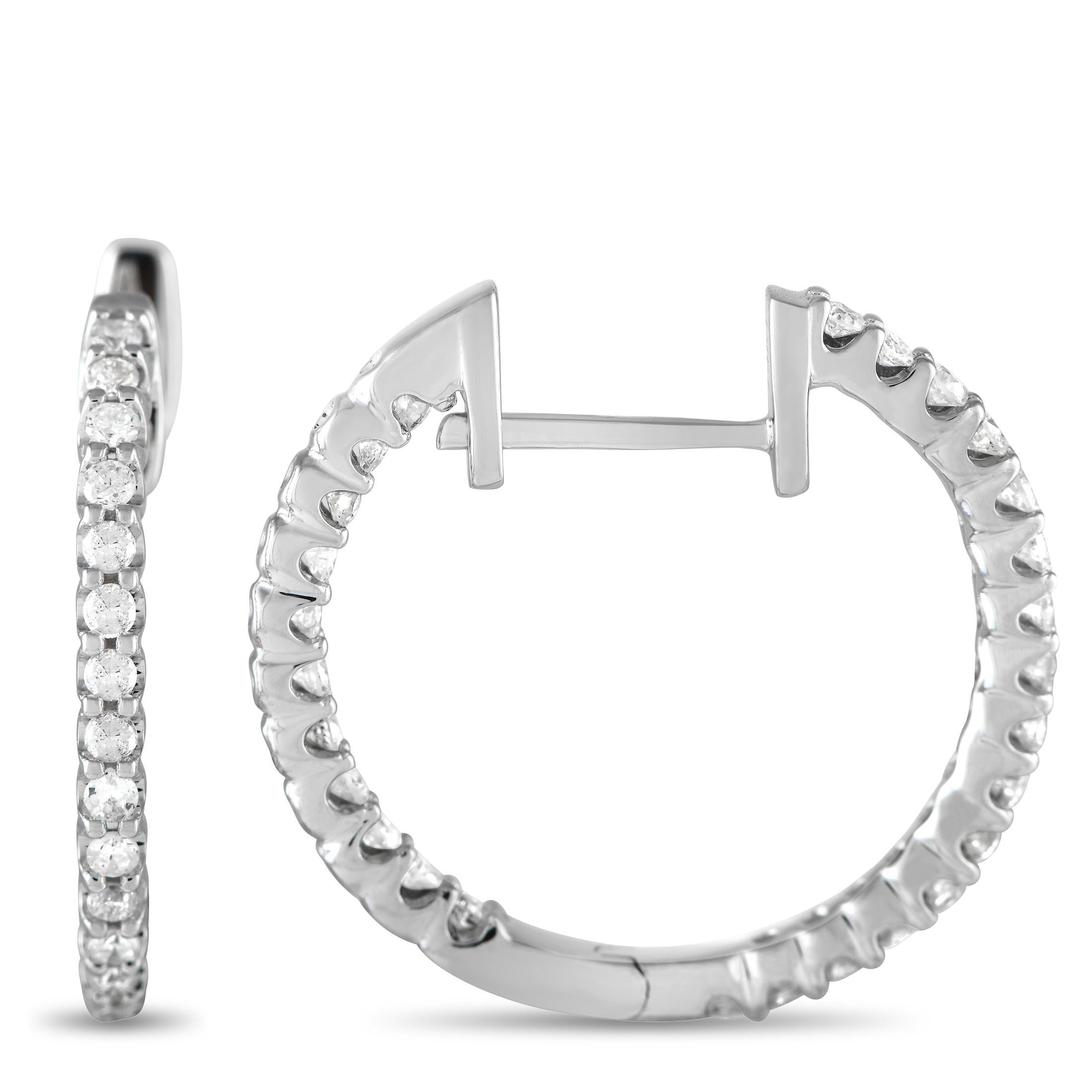 Round Cut Lb Exclusive 14k White Gold 0.42 Carat Diamond Inside-Out Hoop Earrings For Sale