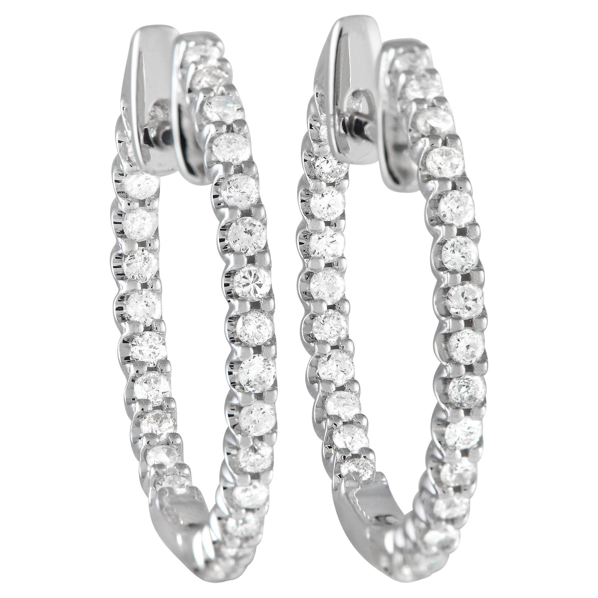 Lb Exclusive 14k White Gold 0.42 Carat Diamond Inside-Out Hoop Earrings For Sale
