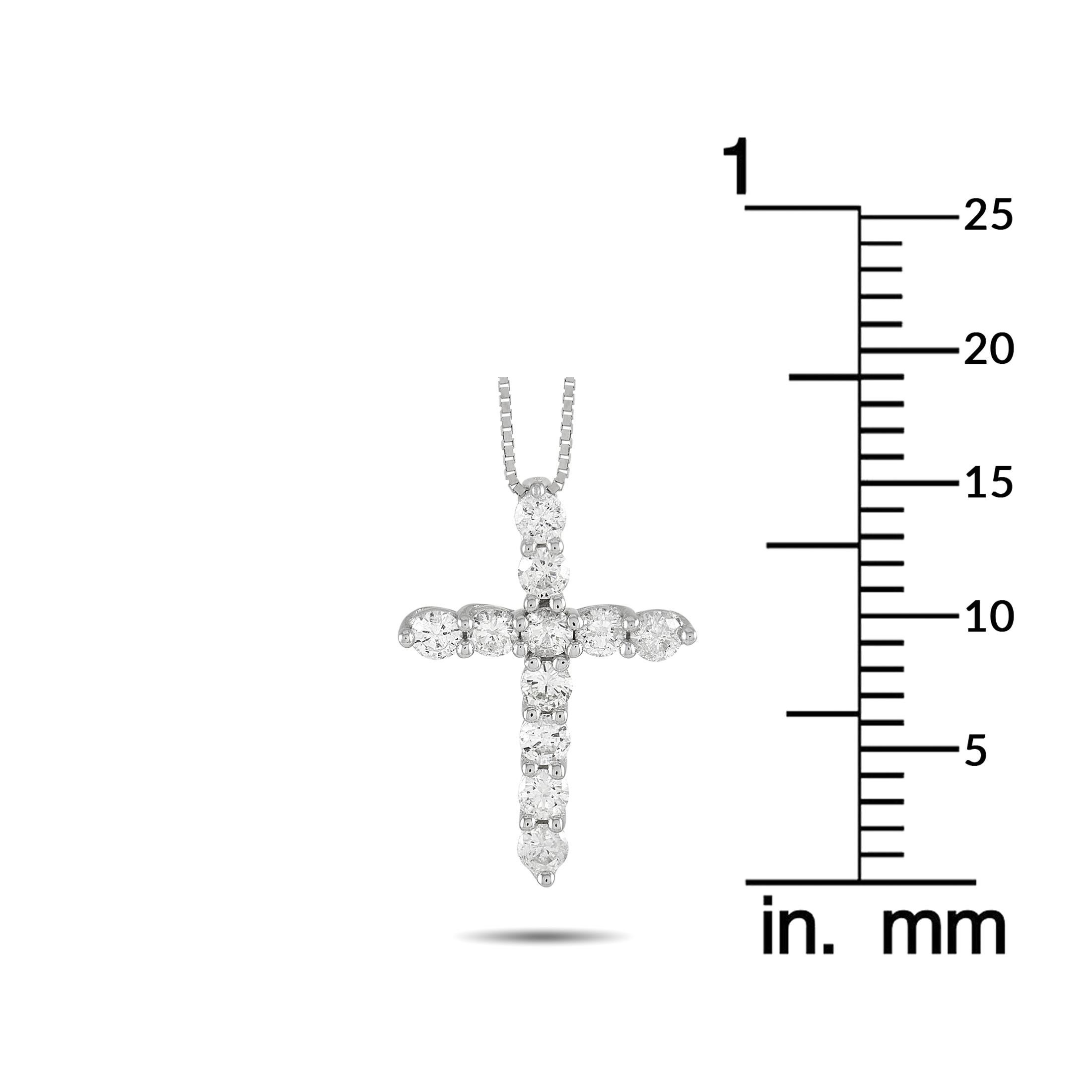 LB Exclusive 14K White Gold 0.44 Ct Diamond Cross Necklace In New Condition In Southampton, PA