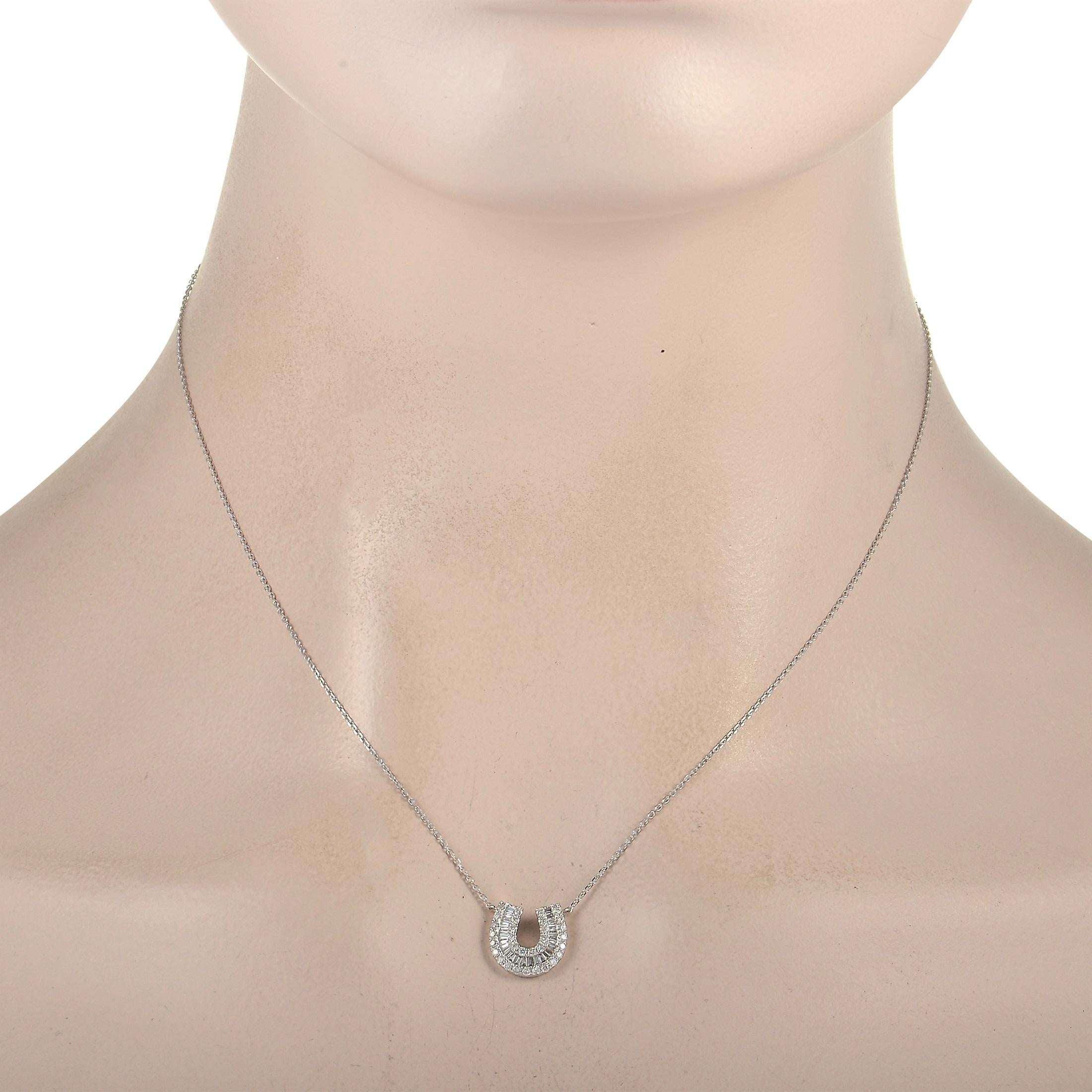 Round Cut LB Exclusive 14K White Gold 0.45 Ct Diamond Horseshoe Pendant Necklace