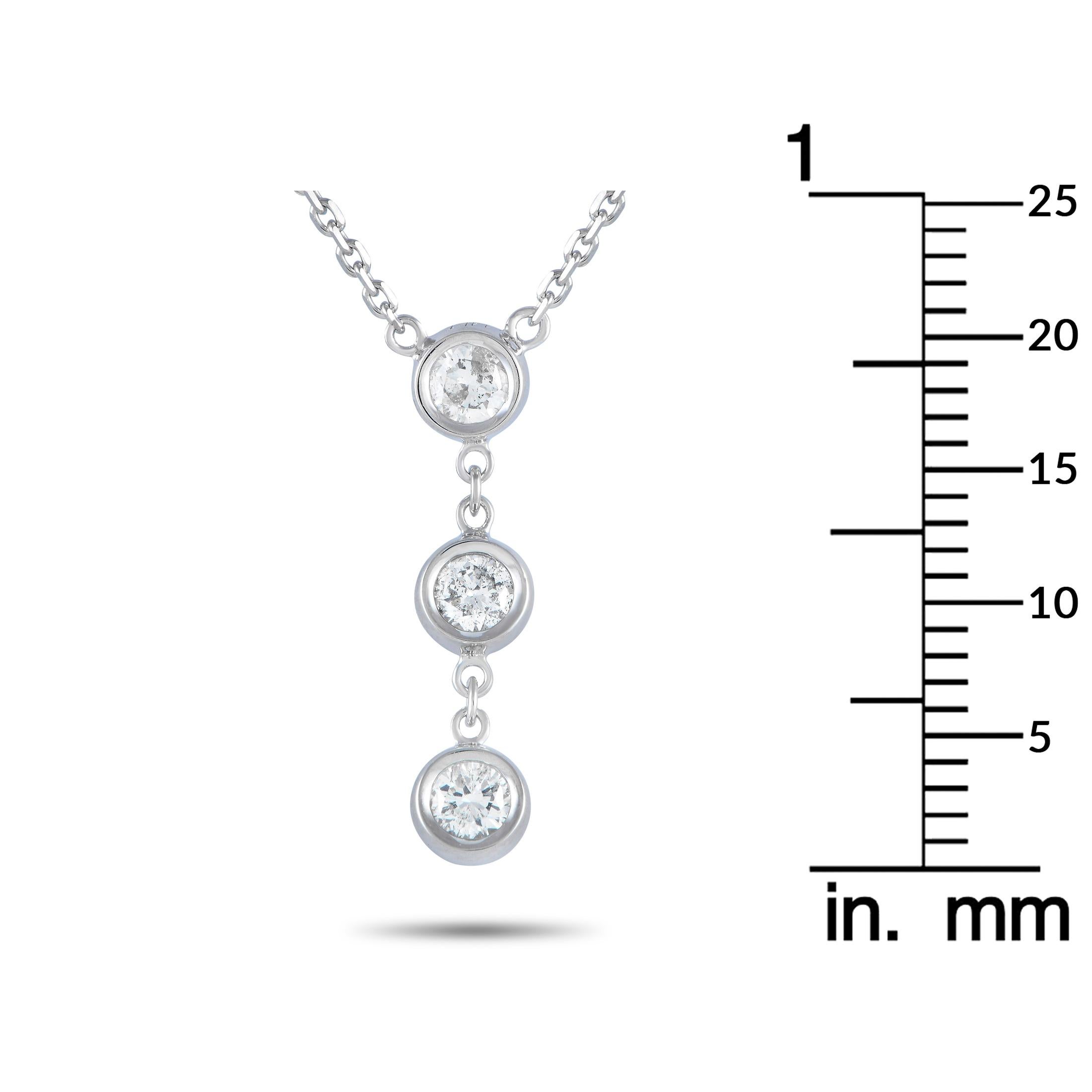 LB Exclusive 14k White Gold 0.45 Carat Diamond 3-Stone Necklace In New Condition For Sale In Southampton, PA