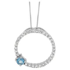 LB Exclusive 14K White Gold 0.48 Ct Diamond and Aquamarine Pendant Necklace