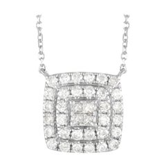 LB Exclusive 14k White Gold 0.50 Ct Diamond Cushion Pendant Necklace
