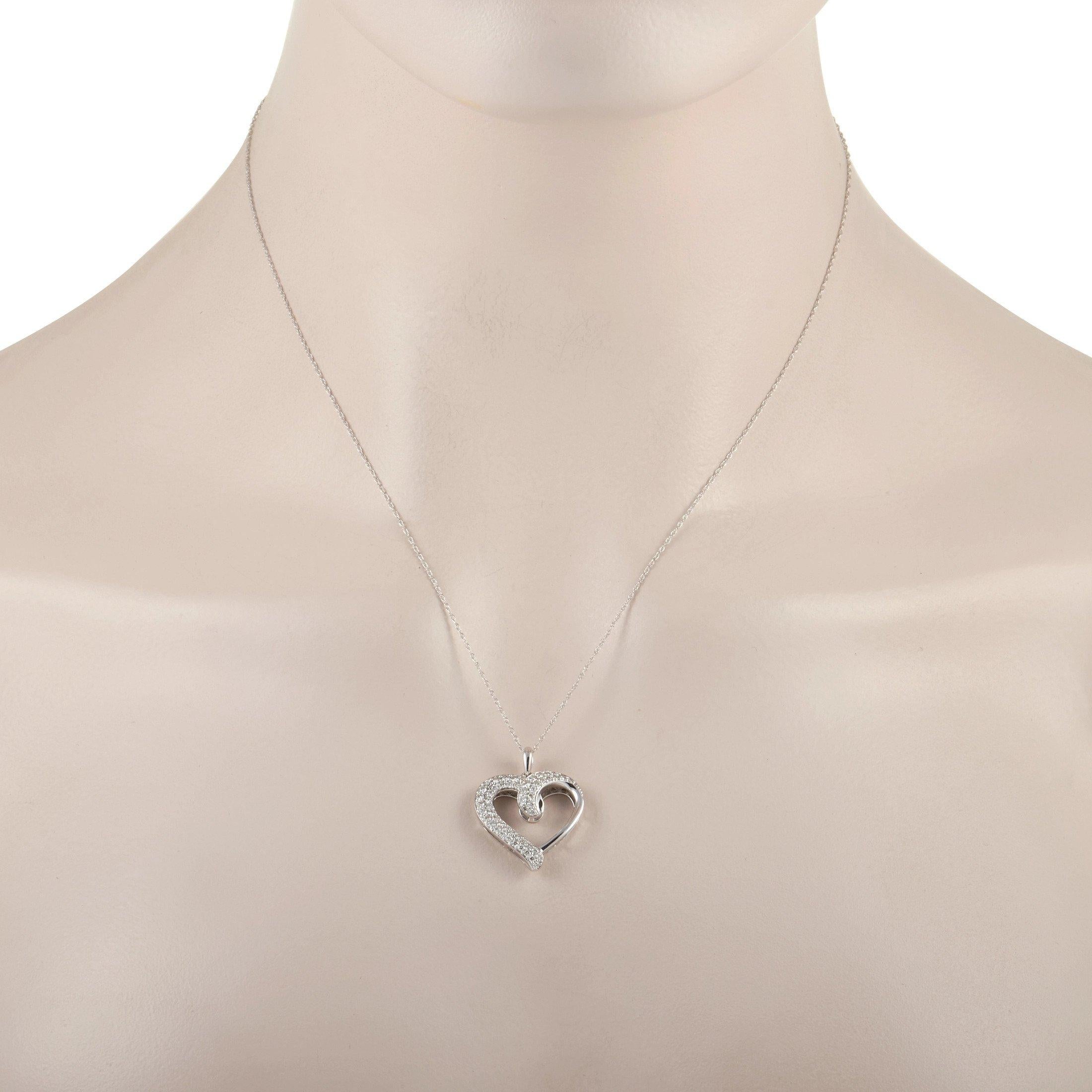 So she's the one who holds your heart. Tell her that through this LB Exclusive 14K White Gold 0.50 ct Diamond Heart Necklace. This stylish necklace features a free-form heart pendant in cool white gold decorated with two rows of diamonds that flows