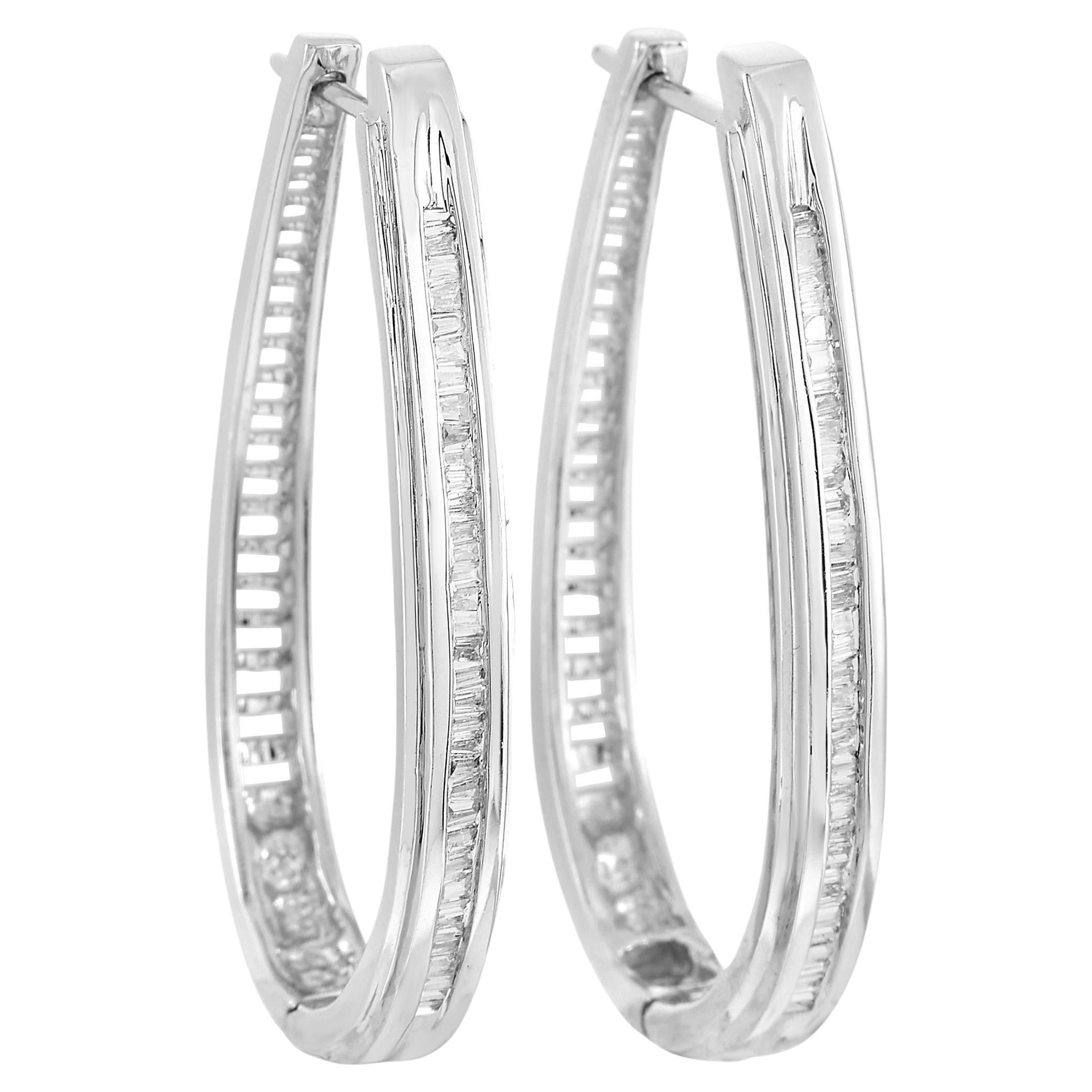 LB Exclusive 14k White Gold 0.50 Ct Diamond Hoop Earrings For Sale