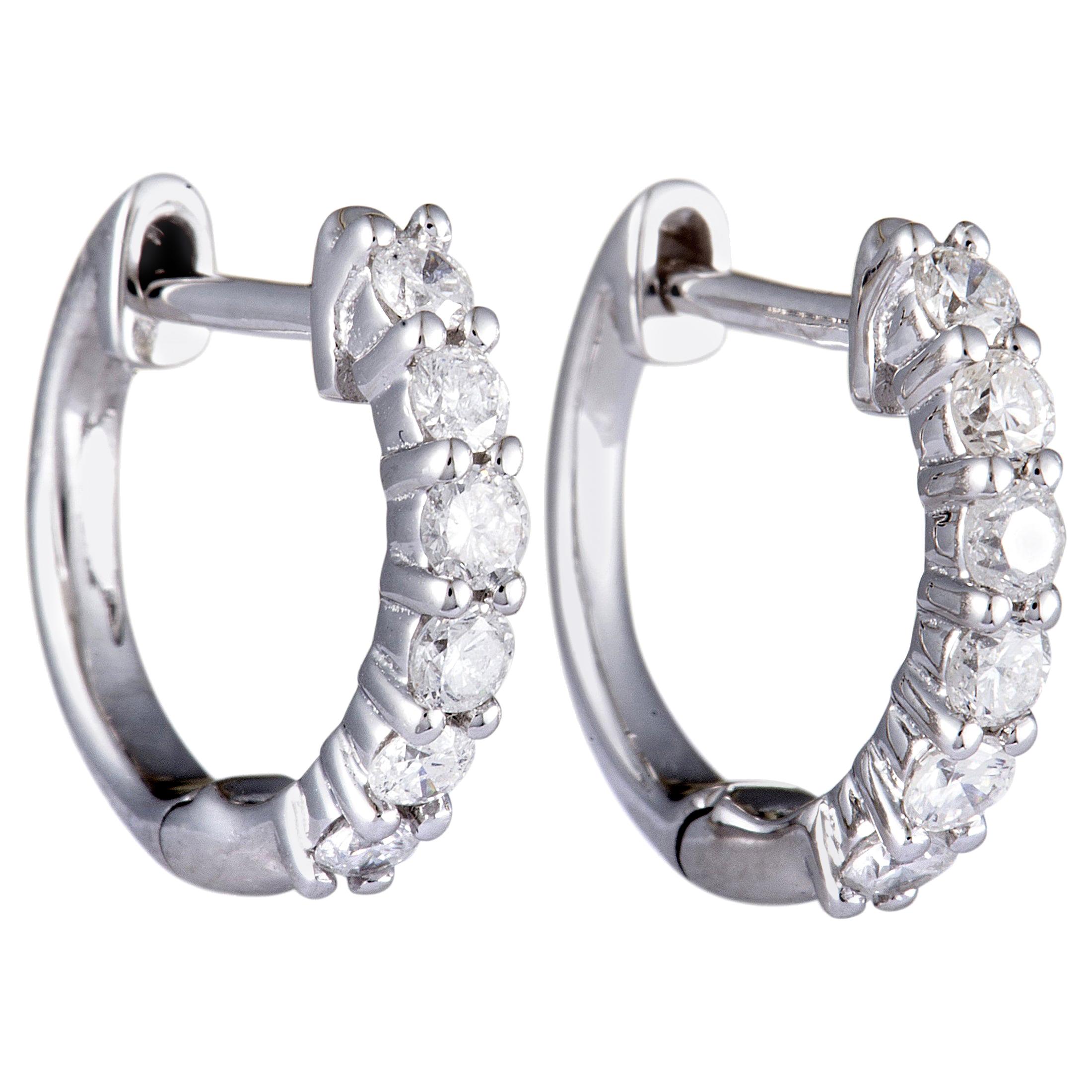 LB Exclusive 14K White Gold 0.50 Ct Diamond Huggie Hoop Earrings For Sale