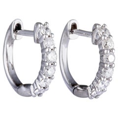 LB Exclusive 14K White Gold 0.50 Ct Diamond Huggie Hoop Earrings