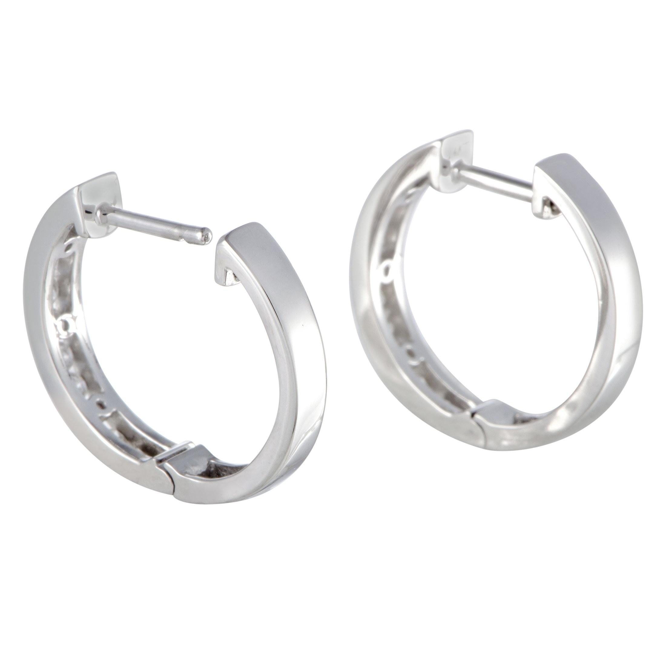 LB Exclusive 14K White Gold 0.50 Ct Diamond Small Hoop Earrings In New Condition For Sale In Southampton, PA