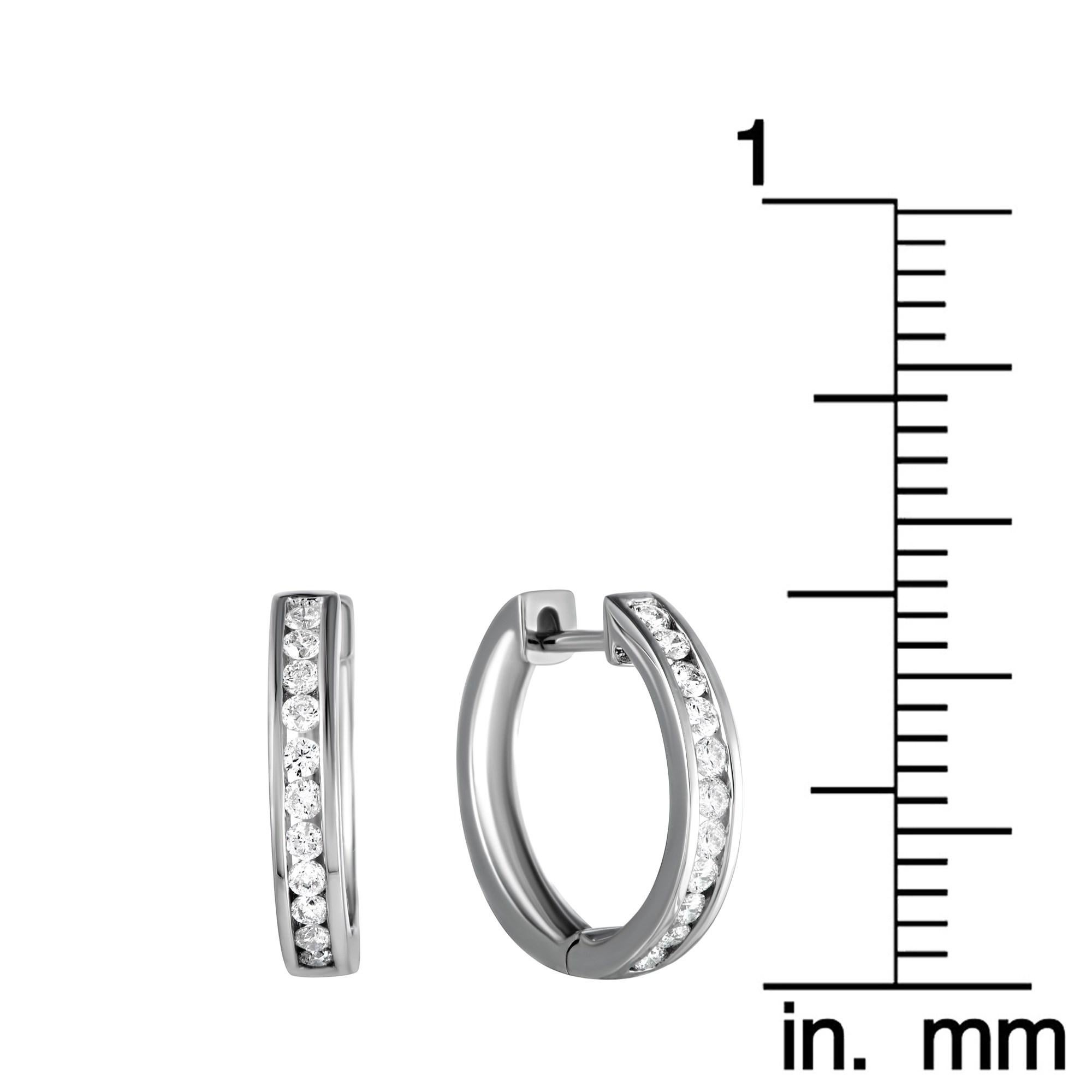 Women's LB Exclusive 14K White Gold 0.50 Ct Diamond Small Hoop Earrings For Sale