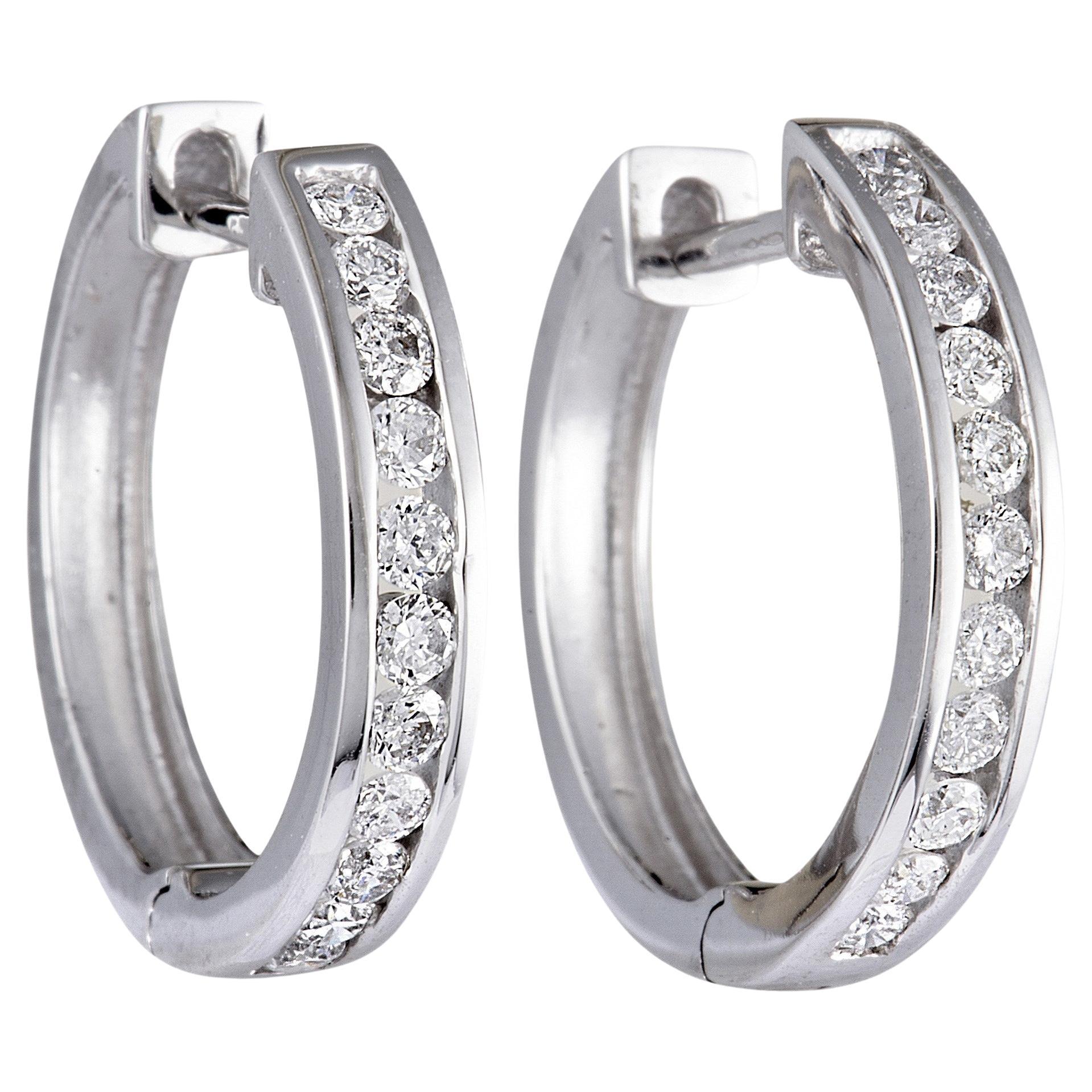 LB Exclusive .35 Carat VS1 G Color Diamond White Gold Small Hoop Huggie ...