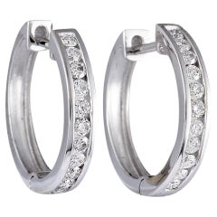 LB Exclusive 14K White Gold 0.50 Ct Diamond Small Hoop Earrings