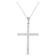LB Exclusive 14k White Gold 0.50 Carat Diamond Cross Pendant Necklace