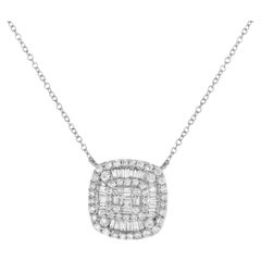 LB Exclusive 14K White Gold 0.50ct Diamond Cushion Cluster Necklace PN14750