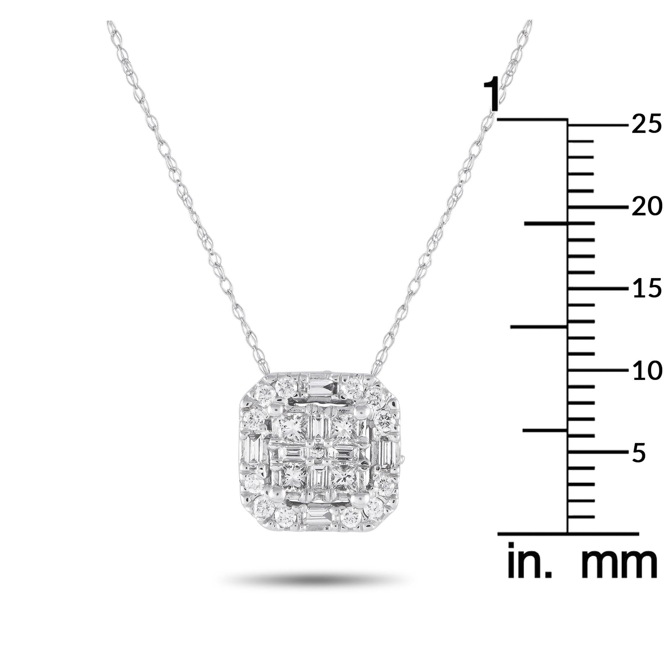 LB Exclusive 14K White Gold 0.50ct Diamond Cushion Necklace In New Condition For Sale In Southampton, PA